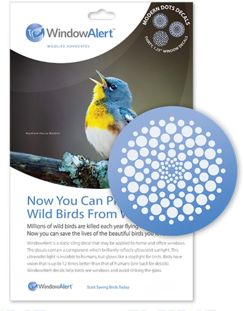 Windowalert Modern Dots Anti-Collision Decal - Uv-Reflective Window Decal to Protect Wild Birds from Glass Collisions - Made in the USA