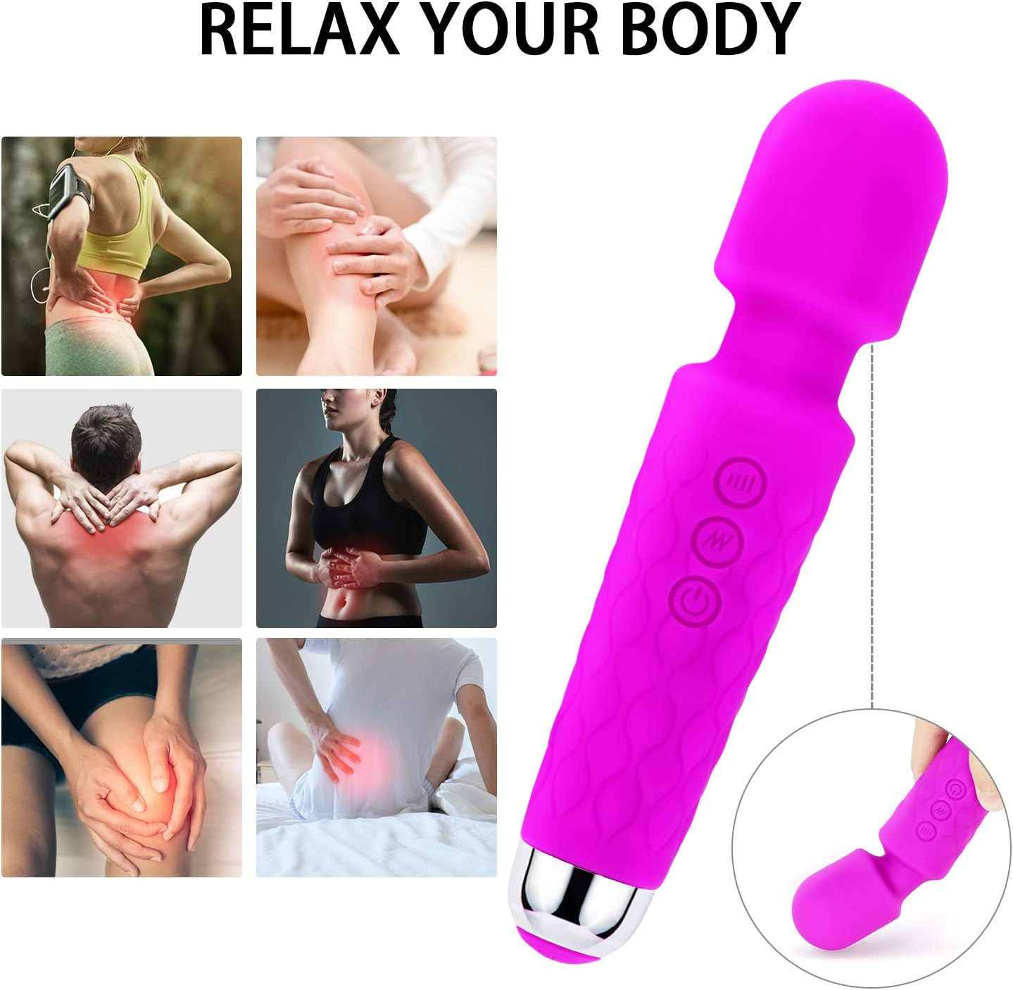 Wand Massager for Women, 8 Powerful Speeds 20 Vibration Modes, Portable Personal Rechargeable Massager, Handheld Cordless Waterproof Massager Therapy Back Neck Muscle Aches Sports Recovery, Quiet - Purple image number 2