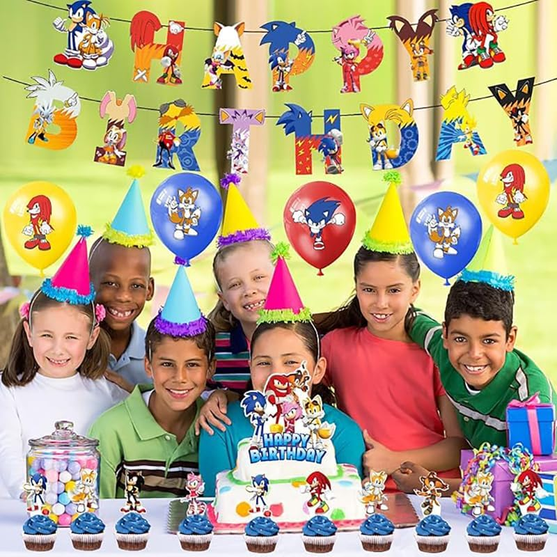 Sonic Hedgehog Birthday Decoration Set - Party Supplies with Balloons, Cake Topper, and Banner image number 6