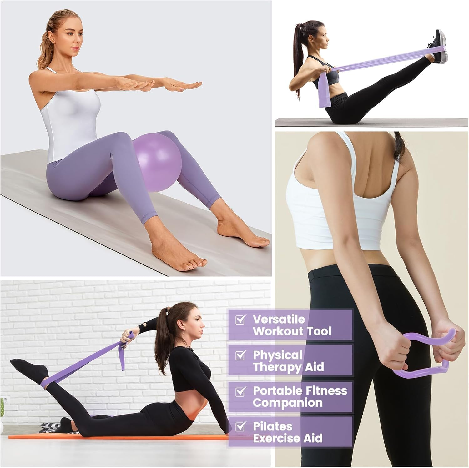 Pilates Essential Kit - Portable Fitness Equipment - with Toning Pilates Ring & Long Resistance Bands & Loop Bands & Soft Ball & Grip Socks image number 4