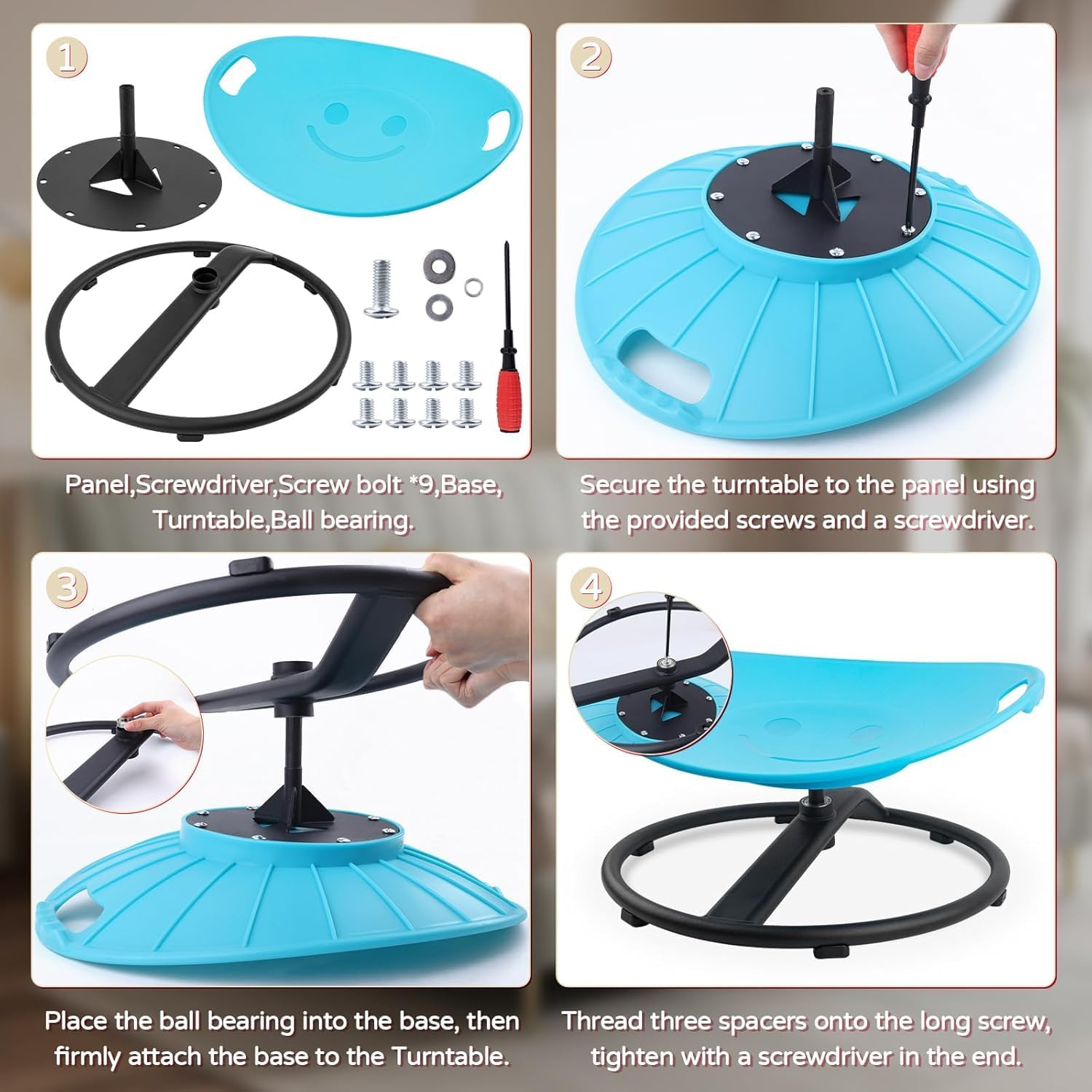 Kids Sensory Swivel Chair, Autism Spinning Chair for Kids, Training Body Coordination, No Assembly Required (Blue) image number 6