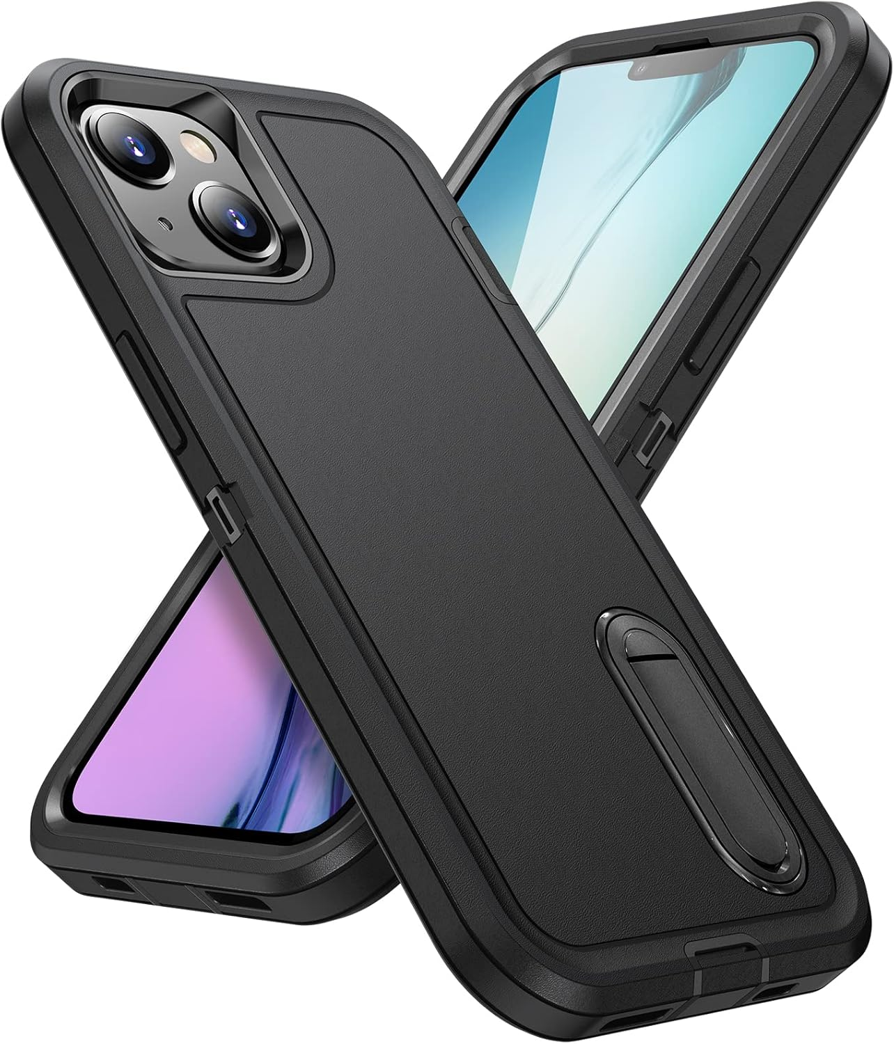 Shockproof Case for Iphone 15 plus Case with Kickstand,Military Grade Drop Protective,Heavy Duty Hard Back 3-Layer Protective Phone Cover for Iphone 15 plus (Black) image number 3