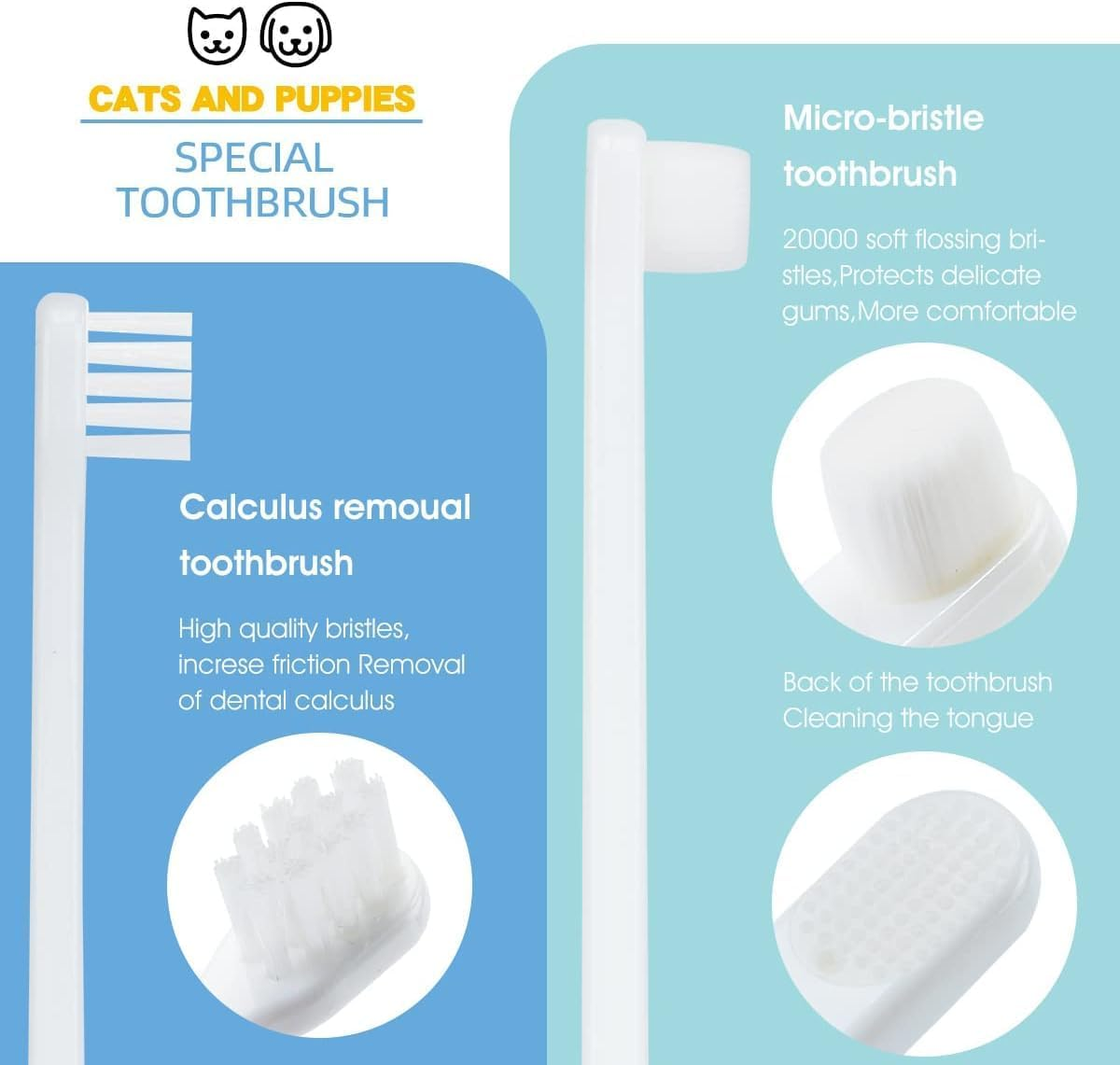 Dog and Cat Toothbrush Kit,Pet Dog Dental Care Dental Cleaning Kit,Set of 5 Multi-Functional Pet Dental Oral Care Kit,Extra Soft Dog Toothbrushes,Perfect for Puppy Small Dog Cat image number 5