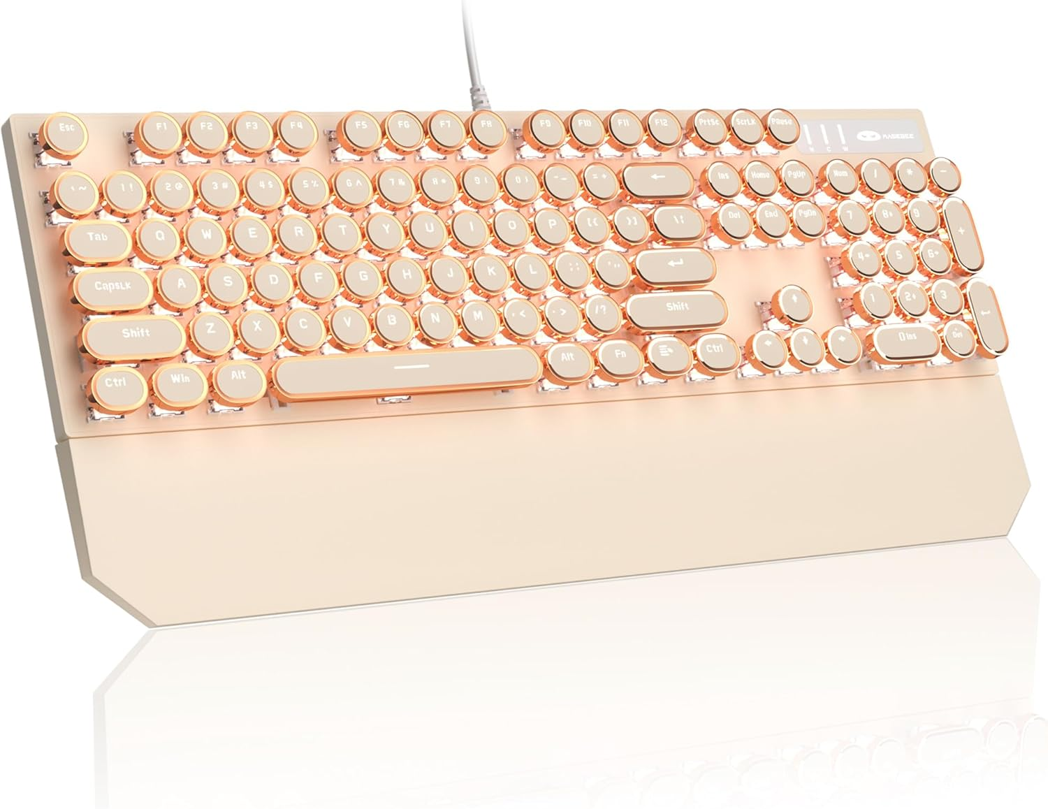 Magegee Typewriter Mechanical Gaming Keyboard, Retro Punk Purple round Keycaps, 104 Keys LED White Backlit Wired Keyboards for Laptop MAC PC Gamer, with Magnetic Wrist Rest, Blue Switch