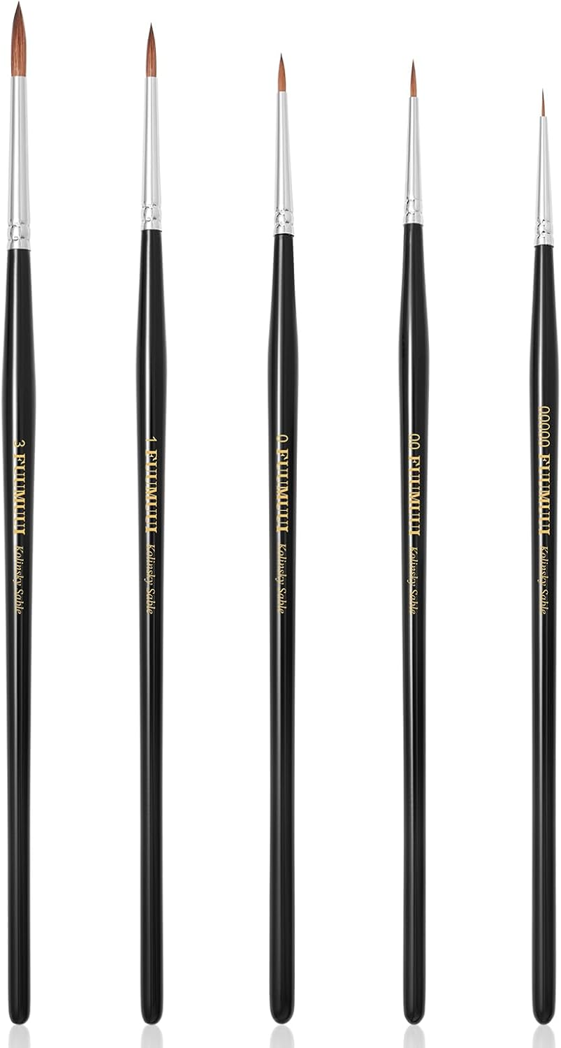 Kolinsky Sable Miniature Paint Brushes, 5Pcs Professional Detail Fine Paint Brushes for Art Painting, Citadel, Vallejo, DND, Models - Sable Brushes for Watercolor, Gouache, Size #5/0, #2/0, #0, #1, #3 image number 3