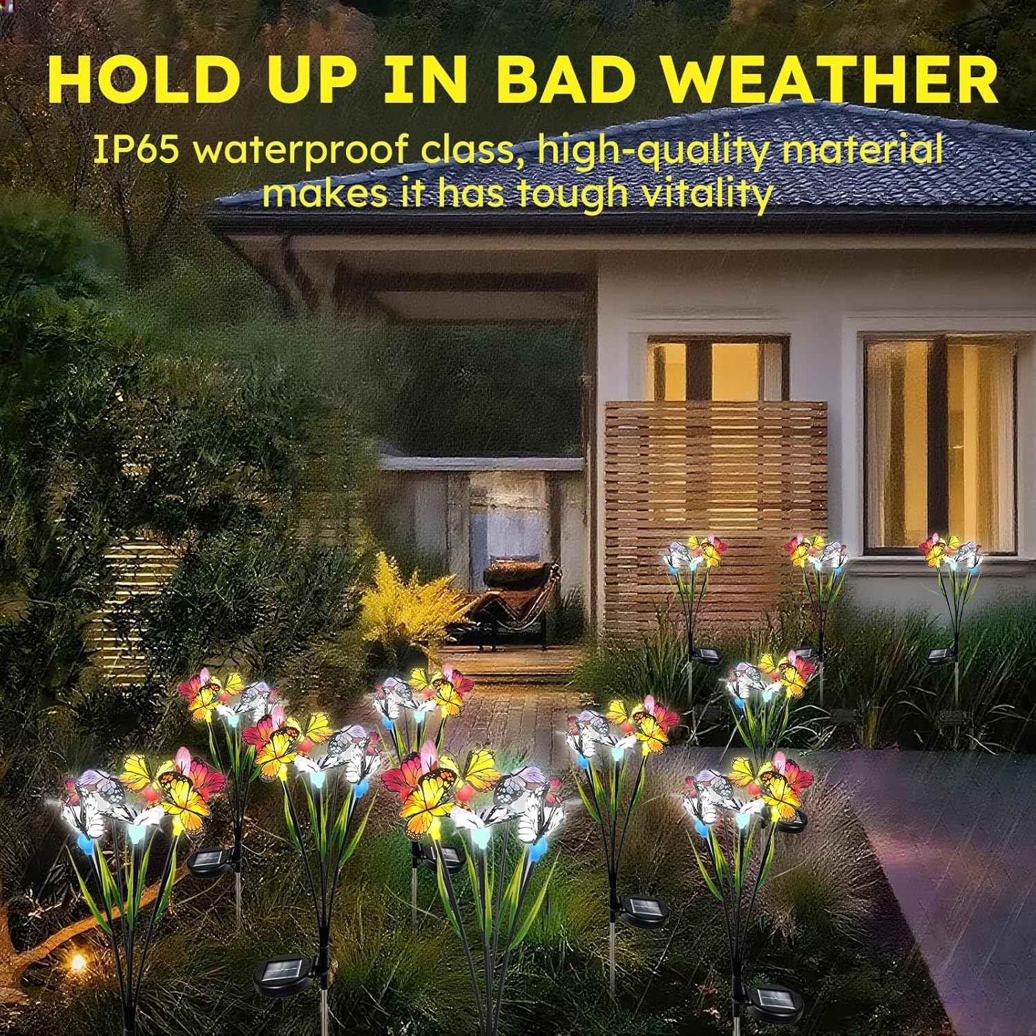 Solar Garden Lights 2 Pack, Waterproof 4 Color Changing Solar Lights Outdoor,16 Big Butterflies Solar Swaying Lights, Swaying Butterfly Lights for Patio Pathway Outdoor Decor