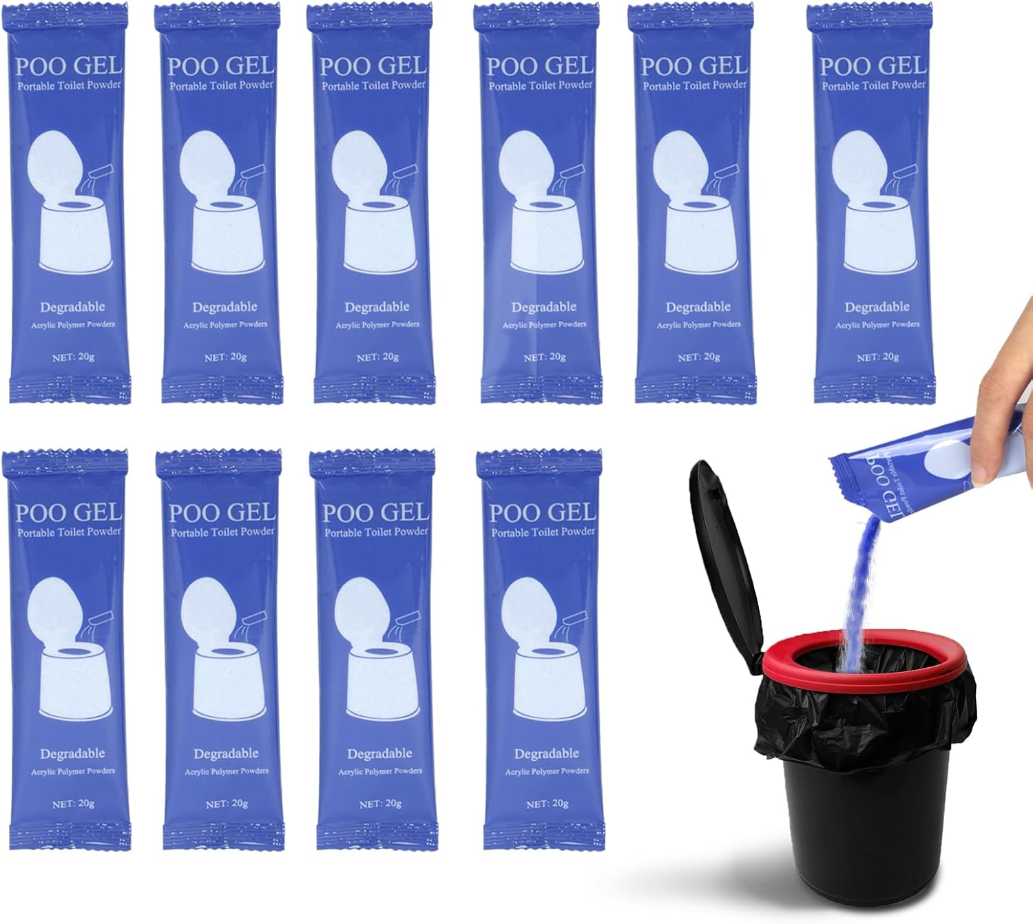 Portable Toilet Gel Powder, 20G/Pack Poo Gel for Portable Toilet, Heavier Net Wt Portable Toilet Absorbent Gel Powder for Camping Outdoor Hiking, No More Incomplete Gel image number 2