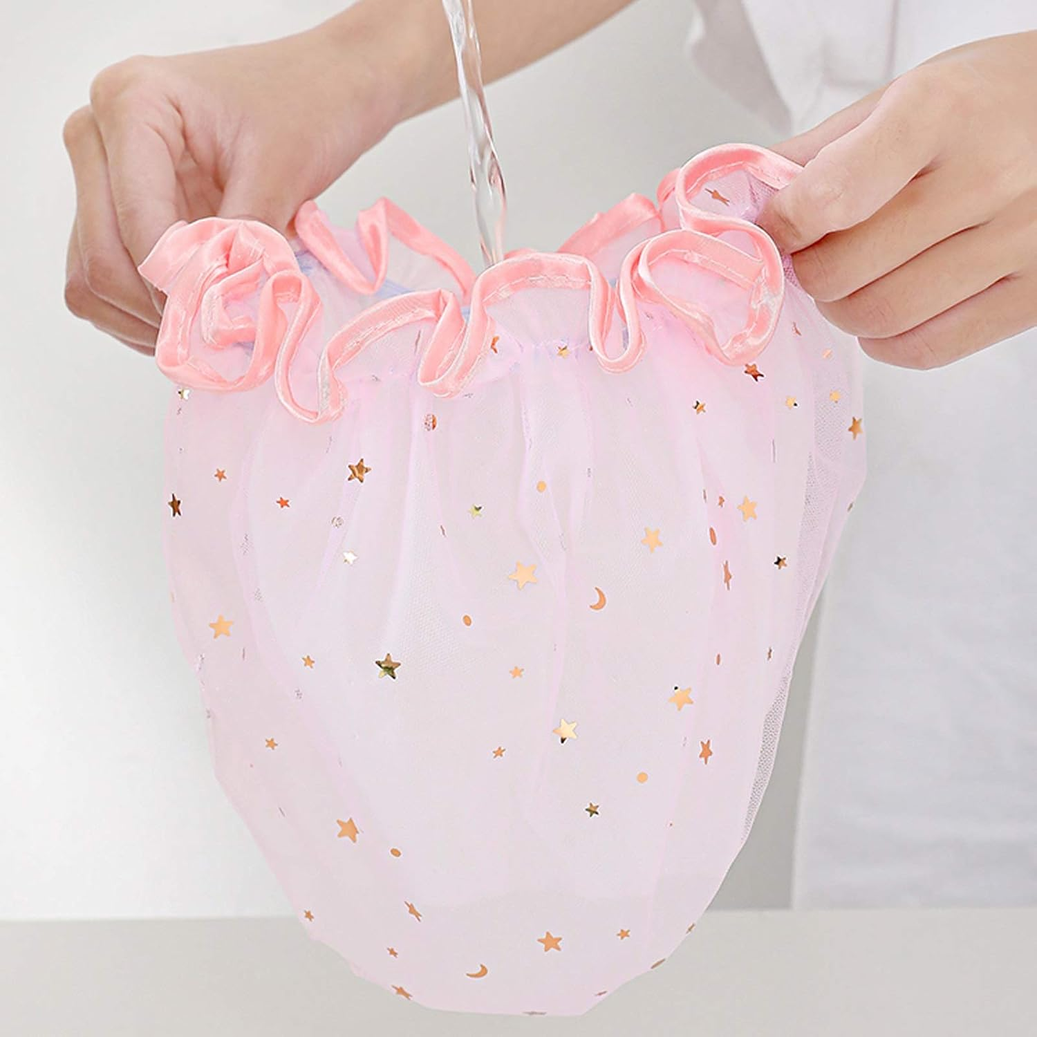 Useful Shower Cap Women'S Adult Waterproof Bathing Double Thickening Cute Shower Cap Hair Mask Care Hair Cover Suitable for Ladies, Children and Girls, Travel Sp (Color : Pink) image number 2