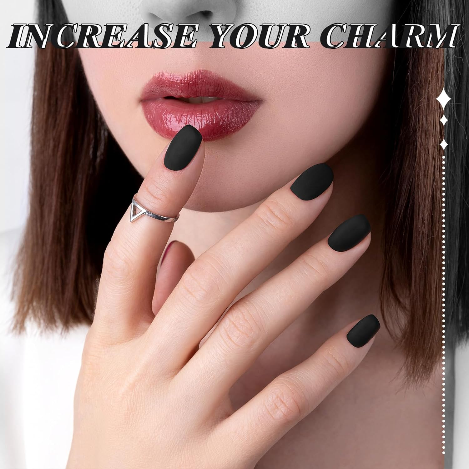 Blulu 48 Pcs Nails No Glue Press on Nails False Nails Short Black Coffin Press on Nails Full Cover Square False Nails Reusable Include 48 Nails 2 Nail Glue, 2 Nail Files and 2 Wooden Stick