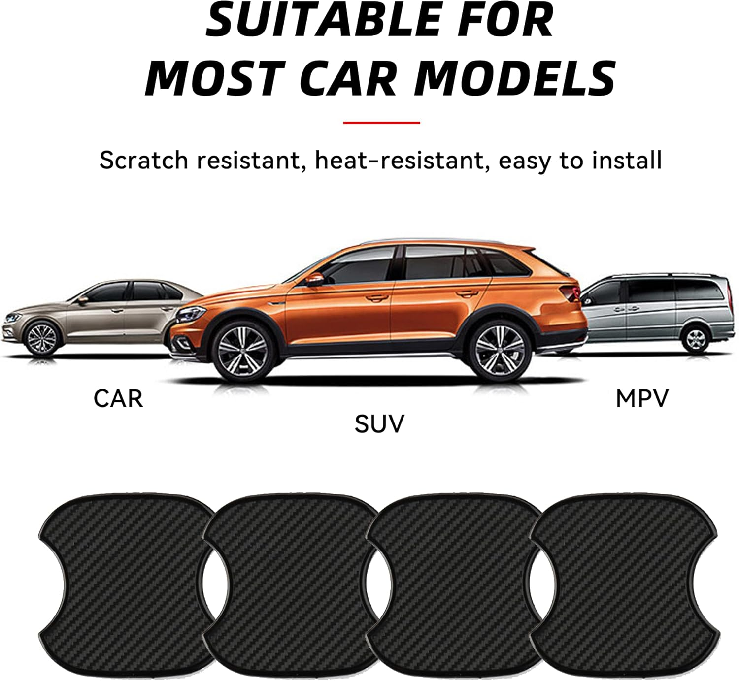 4PCS Car Door Handle Cup Scratch Protectors, TPU Carbon Fiber Door Bowl 3D Sticker, Handle Paint Cover Guard Pad, Universal Door Handle Protective Film for Most Cars (Medium-Black) - Medium-Black image number 5