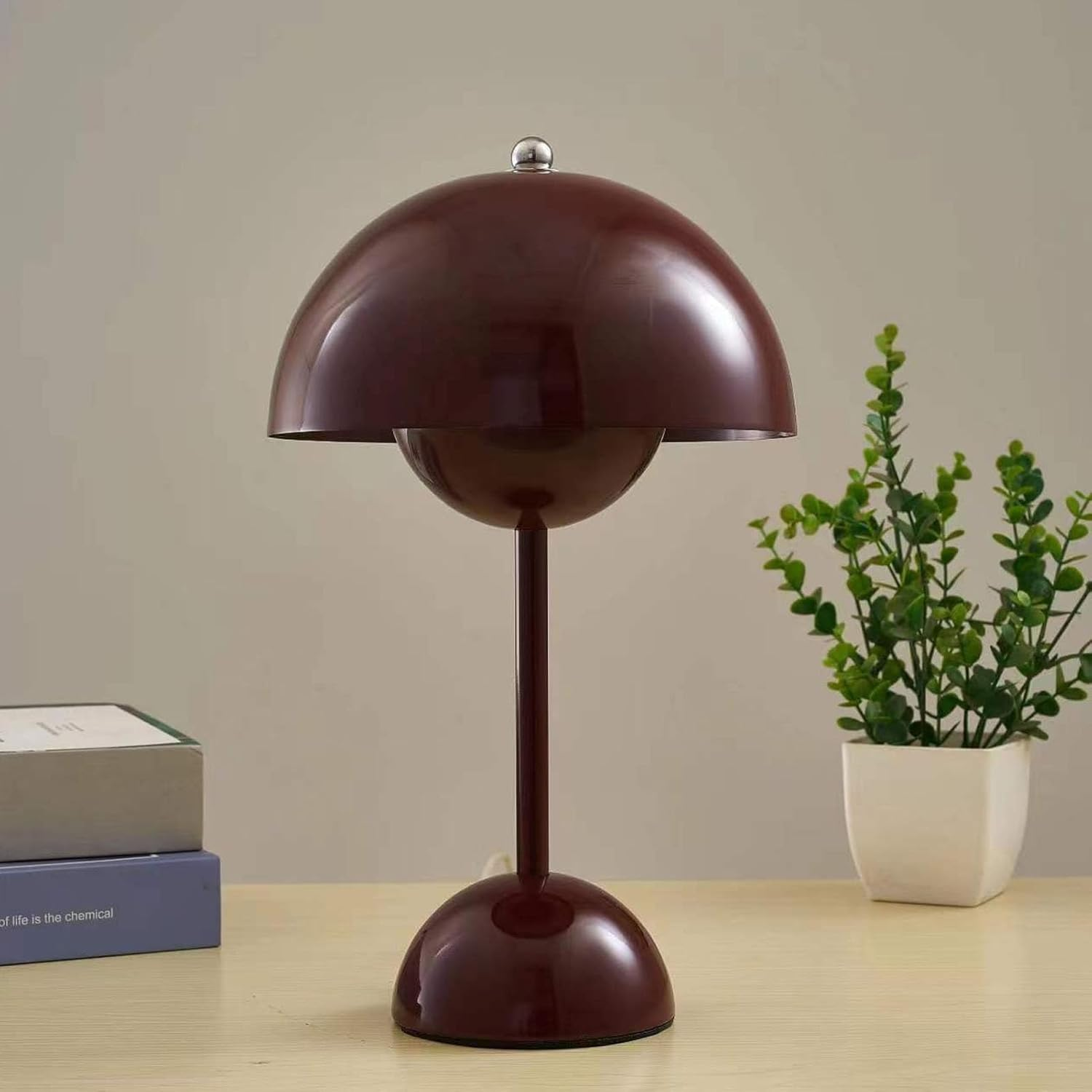 Pomya Mushroom Table Lamp, Small Bedside Table Lamp Iron Stepless Dimming 3 Lighting Modes Touch Dimmable for Living Rooms (Wine Red) image number 1