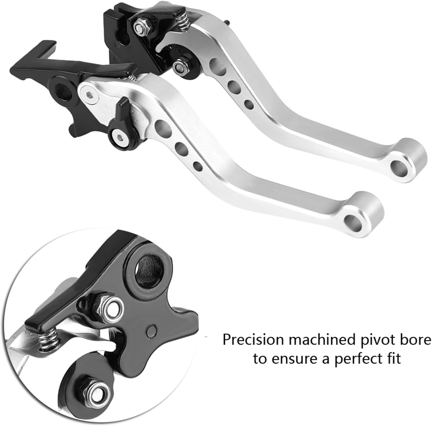 RASTKY Aluminum Brake Lever Handle for Motorcycle - Pair of Red Motorcycle Brake Lever Handle (Silver White) image number 3