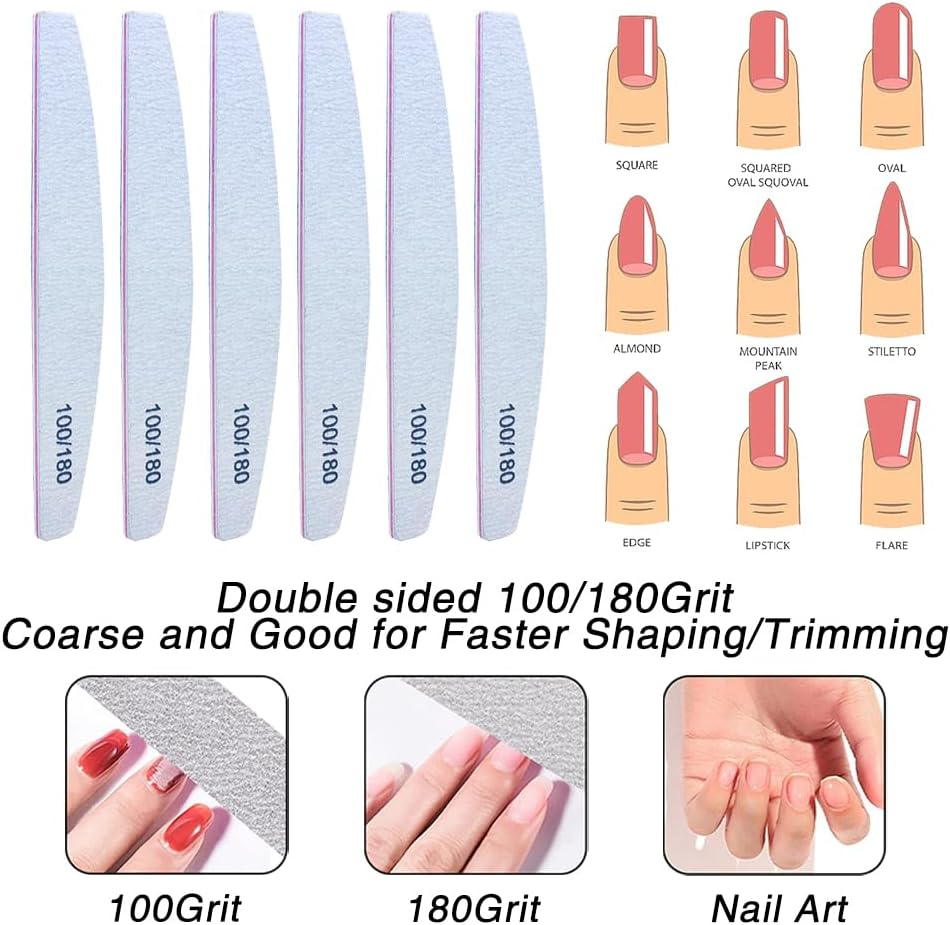 Nail Files 20-Pack Half Moon 100/180 Grit &ndash; Professional Double-Sided Emery Boards for Natural & Acrylic Nails &ndash; Washable, Durable & Reusable Manicure Tools image number 2
