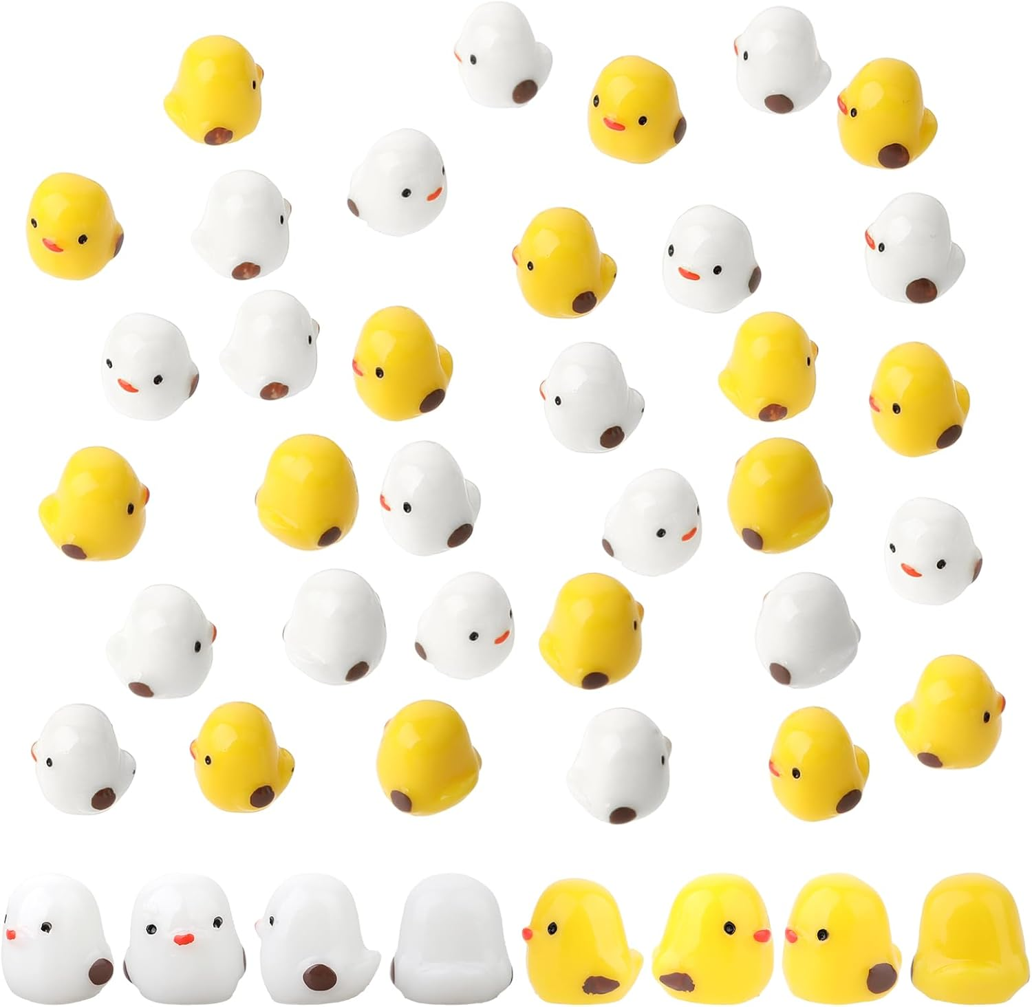 Hariendny 100 Pcs Tiny Chicken Figurines Mini Resin Chickens Model Mini Plastic Chickens Miniature Figurines Miniature Garden Ornaments Accessories for Home Decoration DIY Craft(Yellow&White) image number 5
