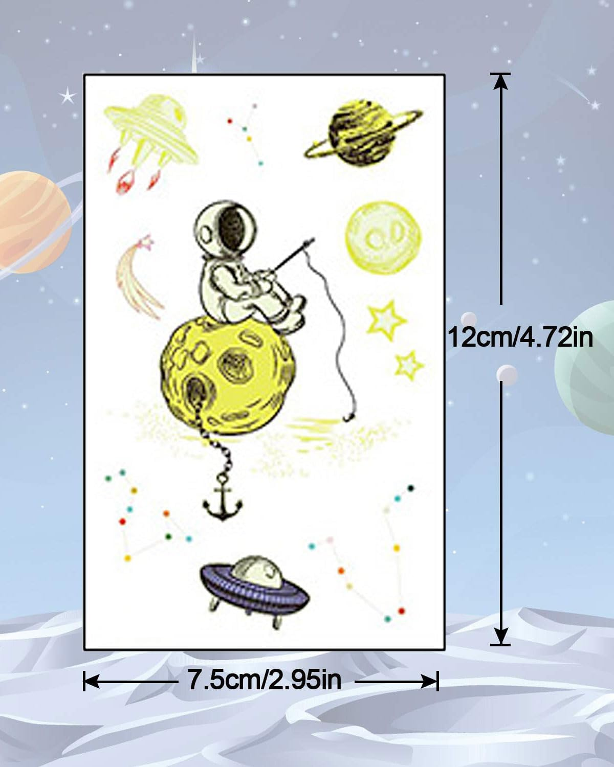 TPZORJX Space Children'S Tattoo, 12 Sheets Luminous Tattoos Children, Skin-Friendly Tattoos for Space Party Bags Children'S Birthday, Small Gifts, Toy image number 2