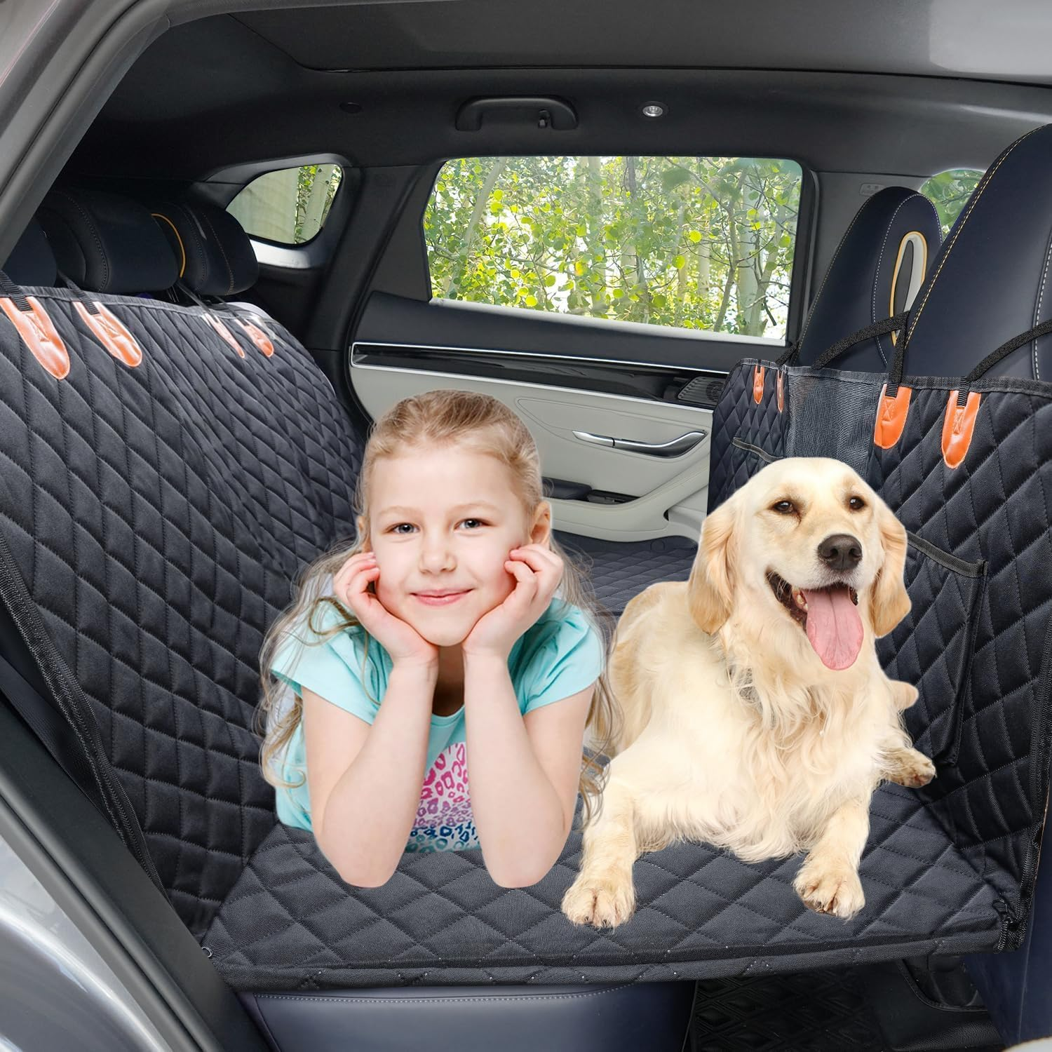 Convertible Back Seat Extender for Dogs, 400Lbs Hard Bottom Dog Car Seat Cover for Back Seat, Waterproof Dog Hammock Bed Backseat Cover for Dogs in Car SUV Truck Nonslip Pet Seat Cover Black image number 3
