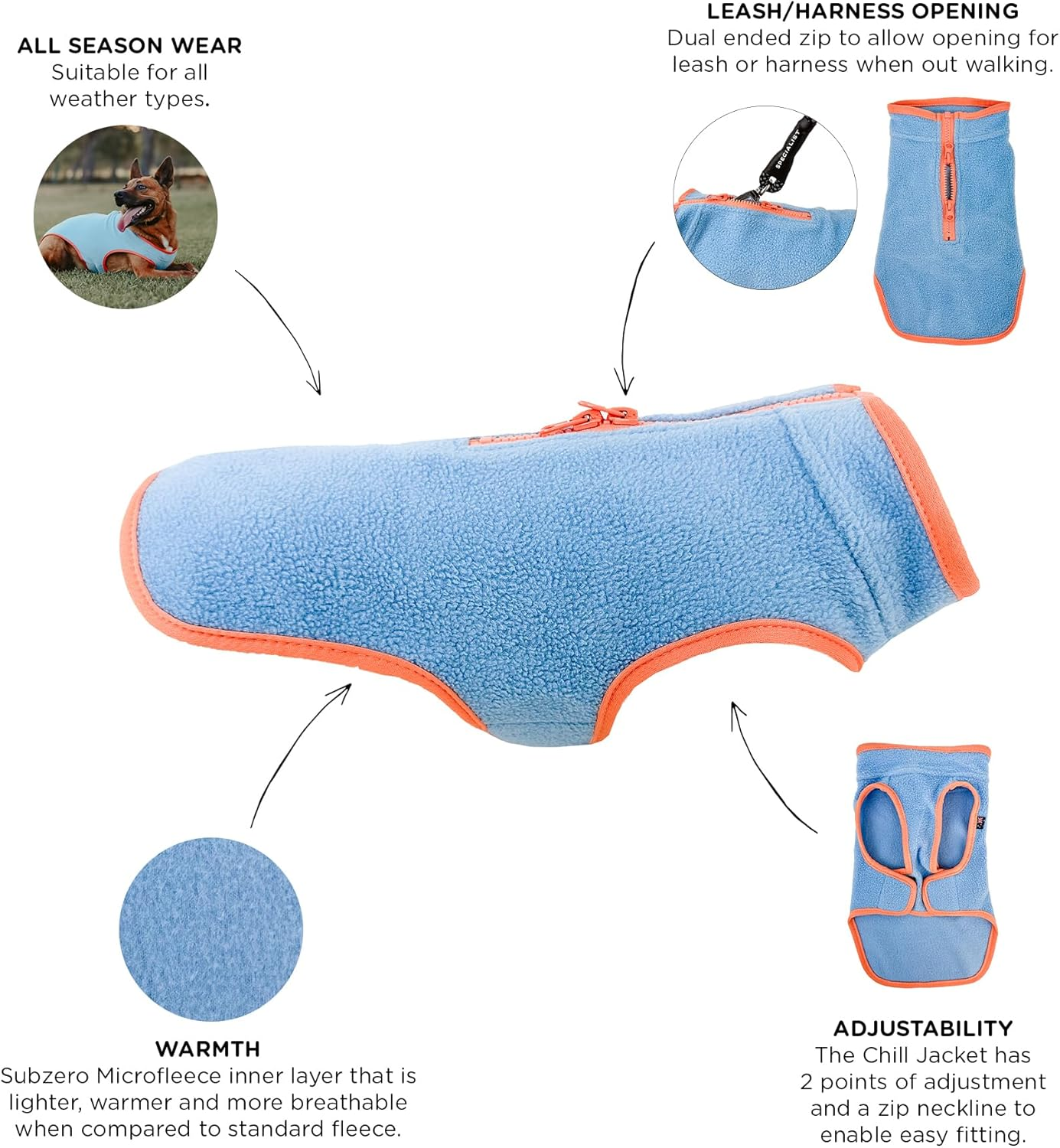 Huskimo Dog Coat Chill Blue 40Cm &ndash; Soft Microfleece Dog Jacket with Subzero Temperature Control Fabric, Dual Zip & Velcro Adjustments, Machine Washable image number 3