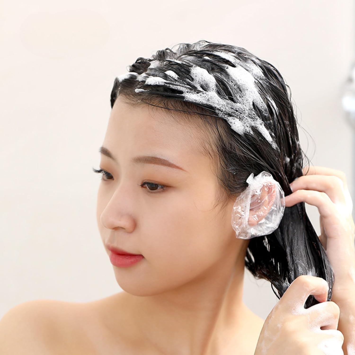 100 Pcs Transparent Disposable Ear Covers for Shower, Waterproof Ear Shower Cap Elastic Ear Protector Caps for Hair Dye, Shower, Bathing Disposable Ear Covers for Shower, Hair Dye, Bathing (Transparent) - Transparent image number 6