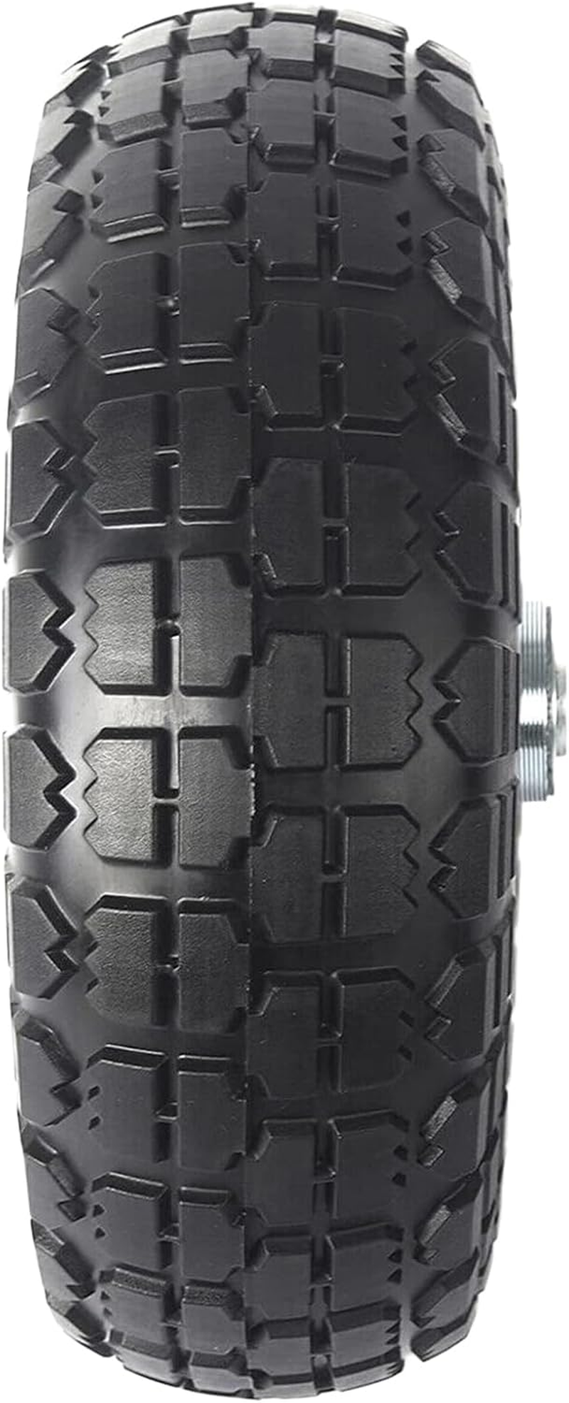 2 Pack 10" Flat Free Tires Solid Rubber Tyre Wheels, 4.10/3.5-4 Air Less Tires Wheels with 5/8" Center Bearings for Hand Truck, Trolley, Wheelbarrows, Garden Cart, Black image number 1