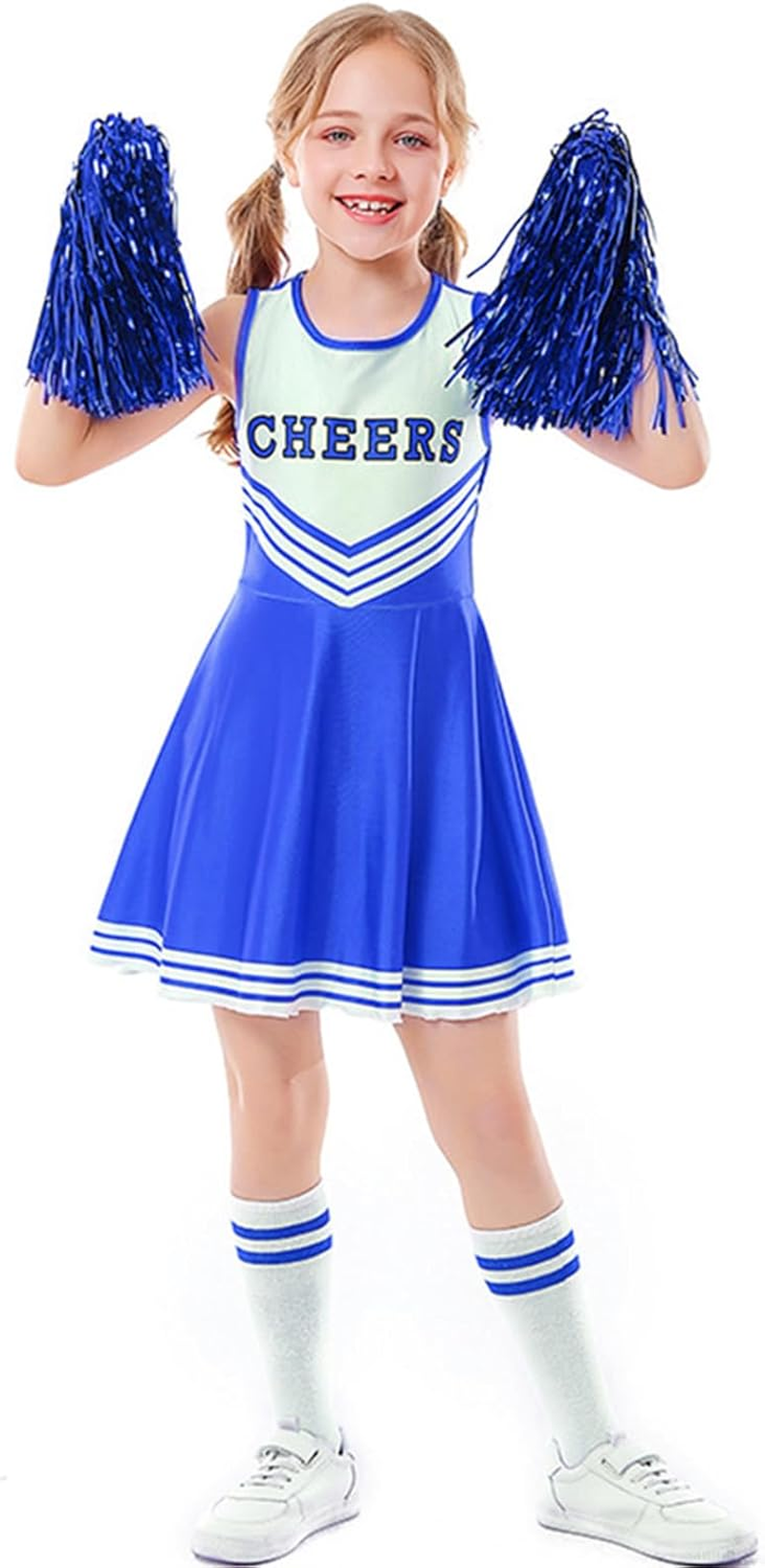 Girls Cheerleader Costumes Musical Uniform Cheerleading Outfits Fancy Dress Pom Poms
