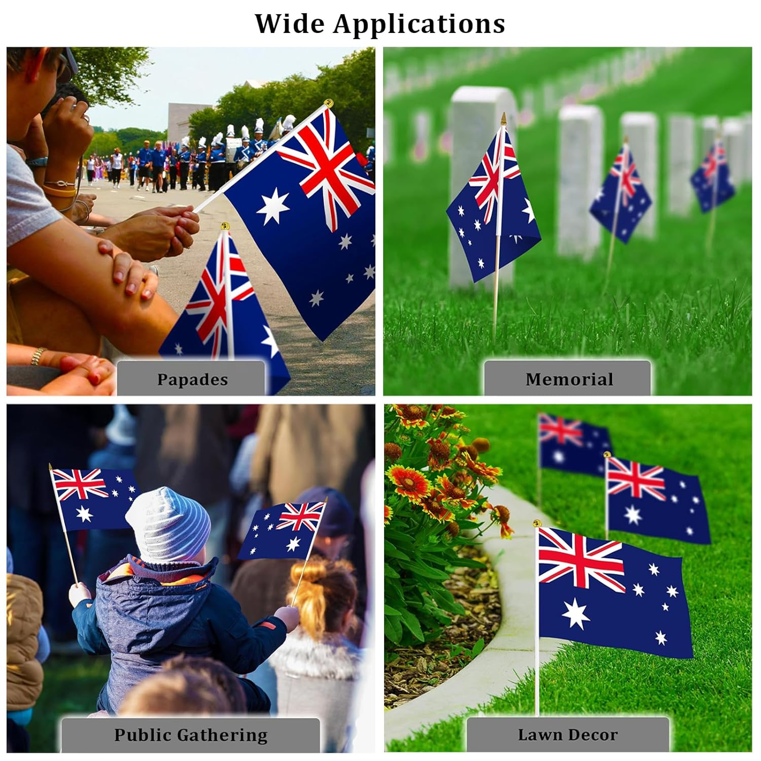 Handheld Australian Flag,Yqqzq 24Pcs Vivid Color and Fade Resistant Handheld Mini Flag image number 2