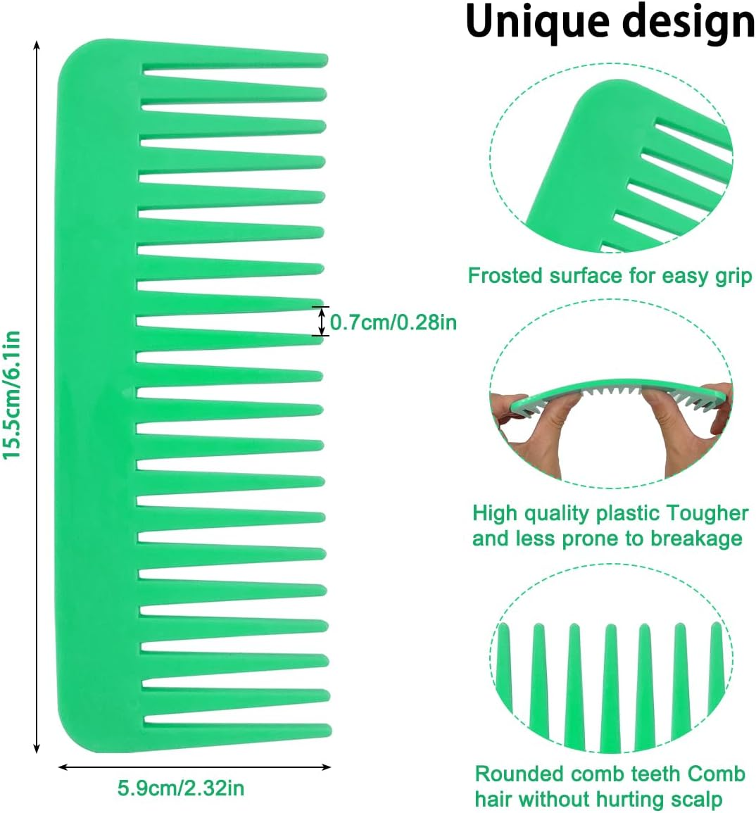 3 Pcs Wide Tooth and Large Detangling Comb Set for Wet, Dry, Long, and Curly Hair, Shampoo & Detangling Combs (3 Pieces -Yellow, Green, Purple) for Ladies, Women, and Girls image number 3