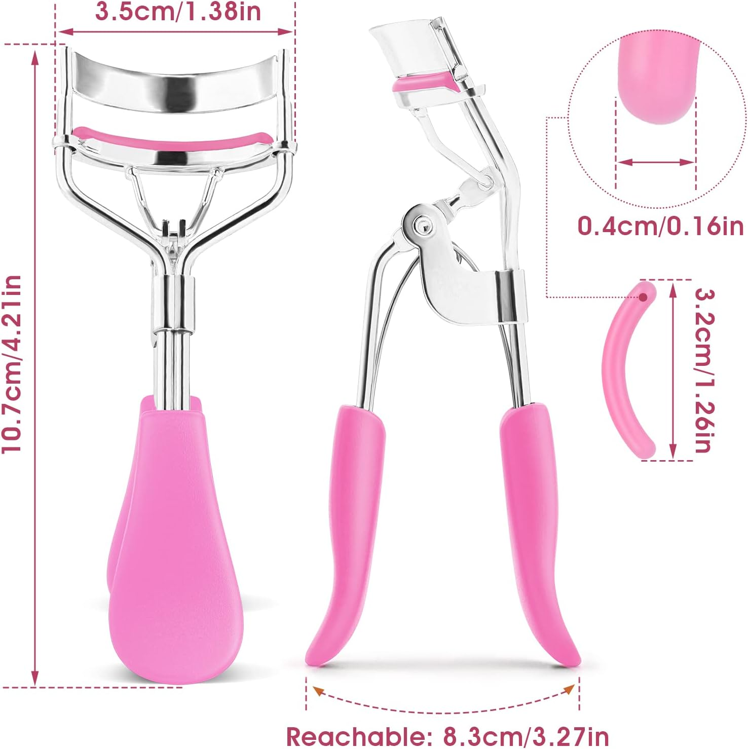 Lash Curler, No Pinching or Pulling, Long Lasting Eyelash Curler Fit All Eye Shapes, Professional Makeup Tool for Eyelashes with 10 Pieces Silicone Refill Pads (Pink) image number 5