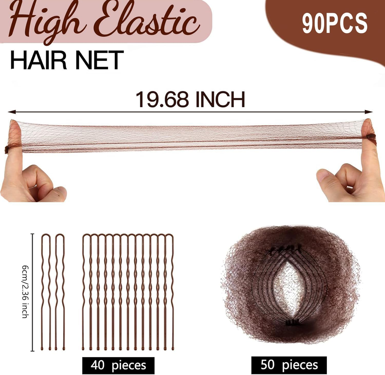 BEANPRECOY 50Pcs Hair Nets Invisible Elastic Edge Mesh & 40Pcs U Shaped Hair Pins Set Hairnets U Shaped Pins for Women and Girls Ballet Bun Hair Net Hair Bun Pins for Dance Maker Food Service Workers image number 2