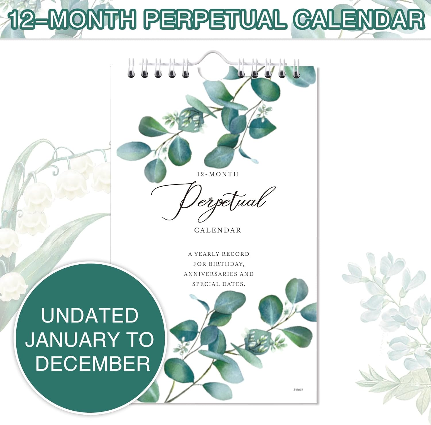 Perpetual Calendar - 12-Month Undated Calendar from Jan. to Dec., 6'' X10'' Perpetual Calendar with 2 Lines per Days, Reminding Anniversaries, Birthdays, Festivals, Birthday Reminder Book with Thick
