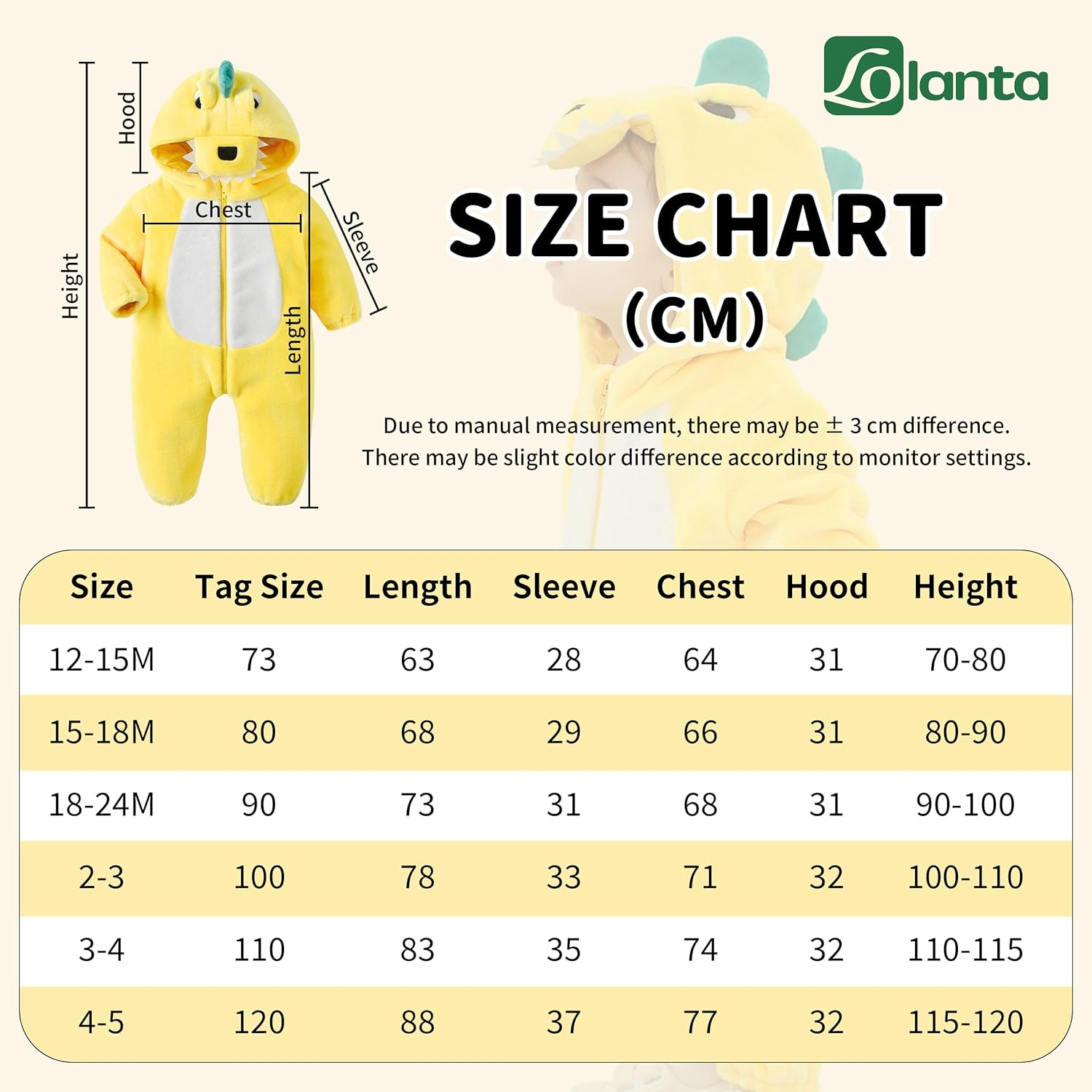 LOLANTA Unisex Baby Dinosaur Costume, Toddler Hooded Animal Costume, Flannel Union Suit