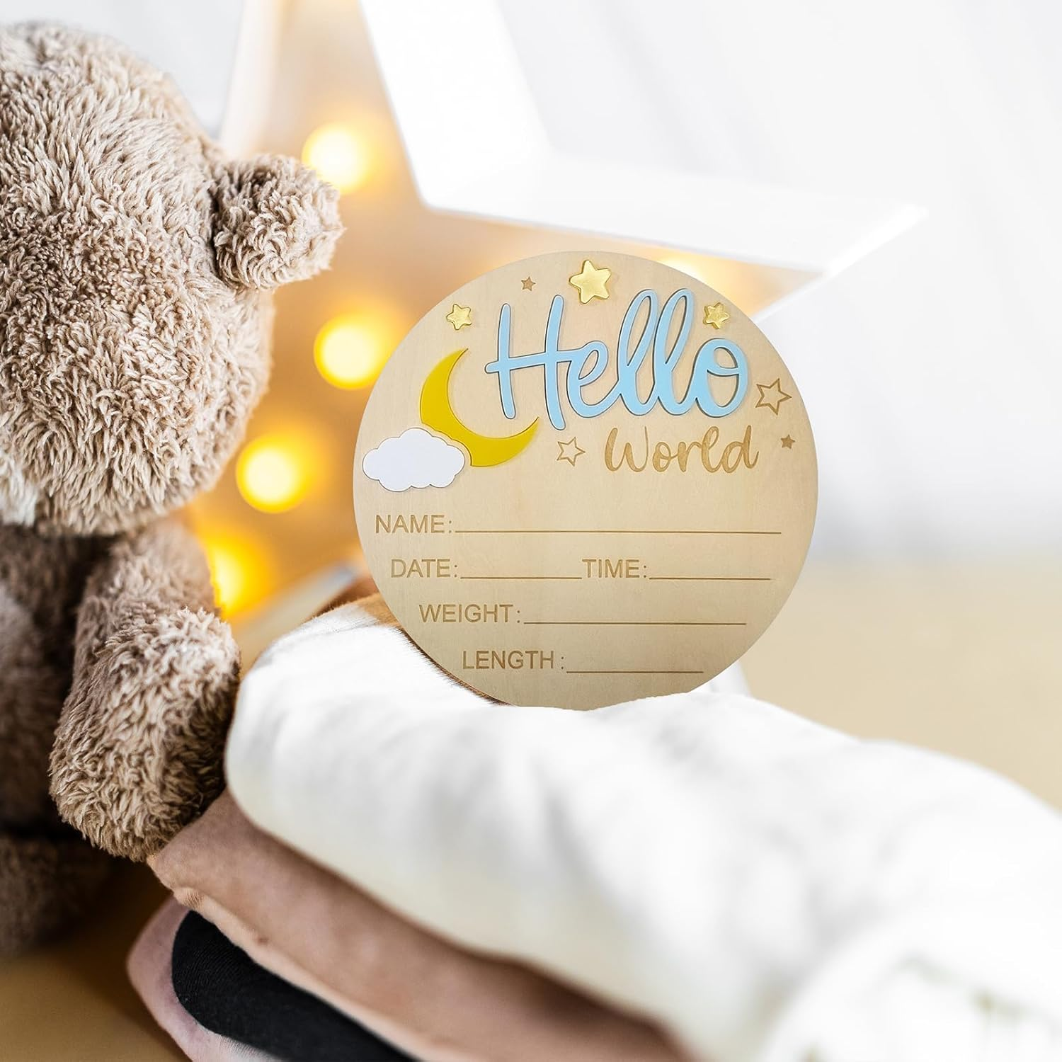 2Pcs Baby Announcement Sign Set, 5.9 Inch Hello World Newborn Sign and IT&rsquo;S a Boy Welcome Signs, Baby Name Sign with Ink Pad for Hand & Footprints, 3D Wooden Birth Gifts for Hospital Shower Nursery image number 6