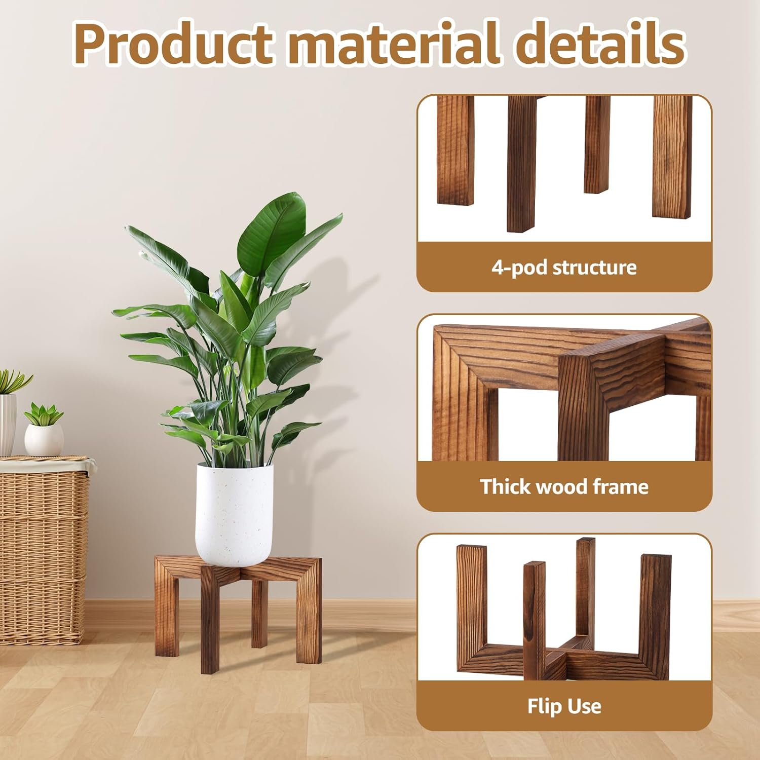 Awobepl Plant Stand Indoor Wood Plant Holder Minimalist Wood Flower Pot Stand Rustic Planter Stand Sturdy Wood Plant Holder for Indoor Home Office Plant