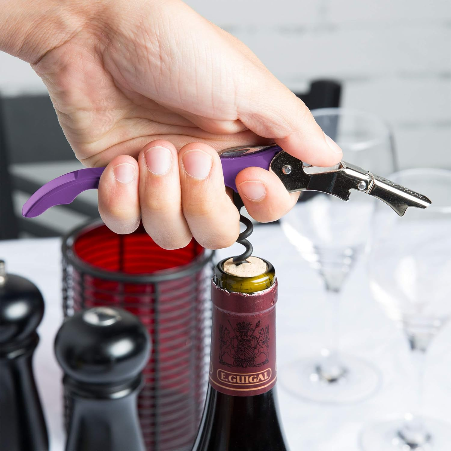 Pulltap'S Double-Hinged Waiters Corkscrew, Wine Opener and Foil Cutter, Beer Bottle Opener, Purple image number 5