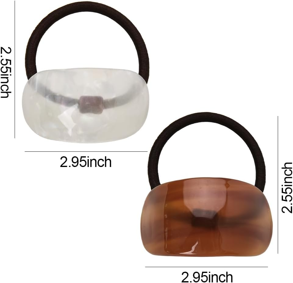Guqqeuc 2 PCS Tortoise Shell Ponytail Hair Cuffs - Geometric Hair Ties Wrap for Women & Girls - Acetate Ponytail Ring Set for Long Thick Hair - 2 Count (Pack of 2) - Khaki, Pearl White image number 1