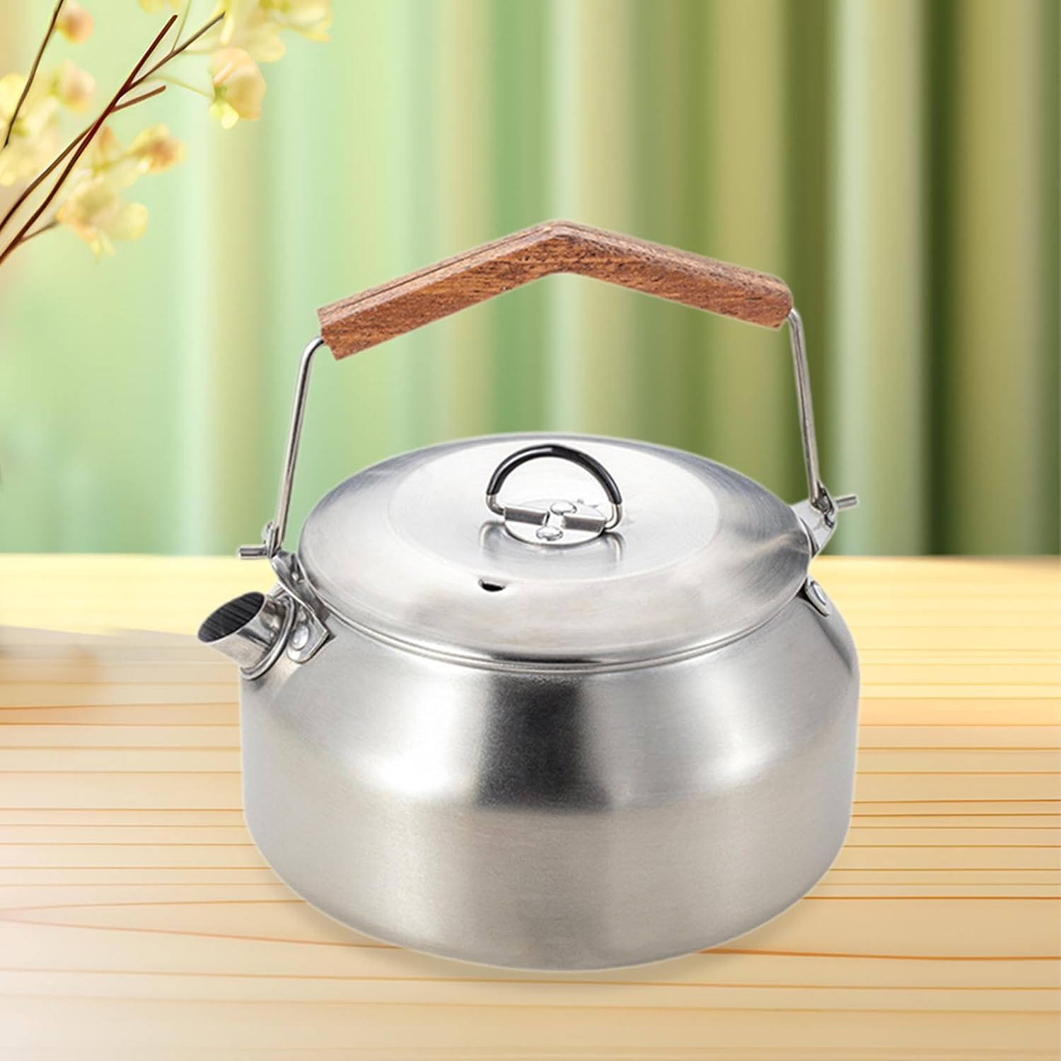 Eigell Portable Camping Kettle for Outdoor Use, Water Coffee Pot and Teapot, Silver - Green image number 2