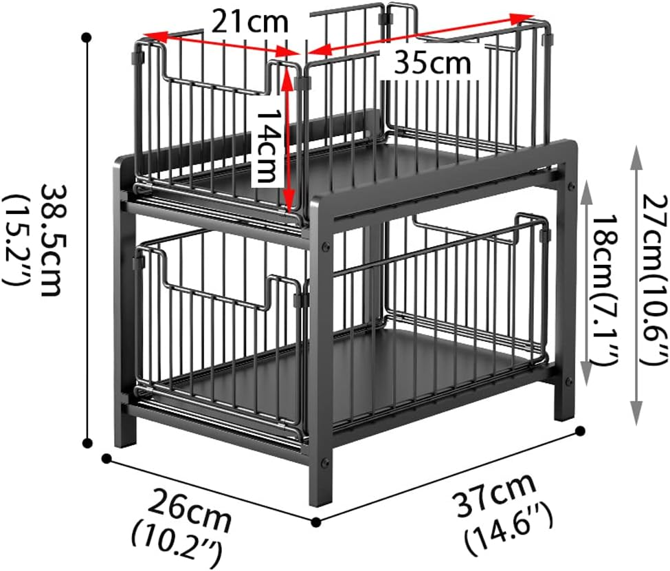 Yunnasi under Sink Storage 2-Tier Pull Out Sliding Basket for Cabinet Kitchen Cupboard Organiser Detachable Metal Storage Rack for Bathroom (Regular, Whitewhite) - Blackblack image number 7