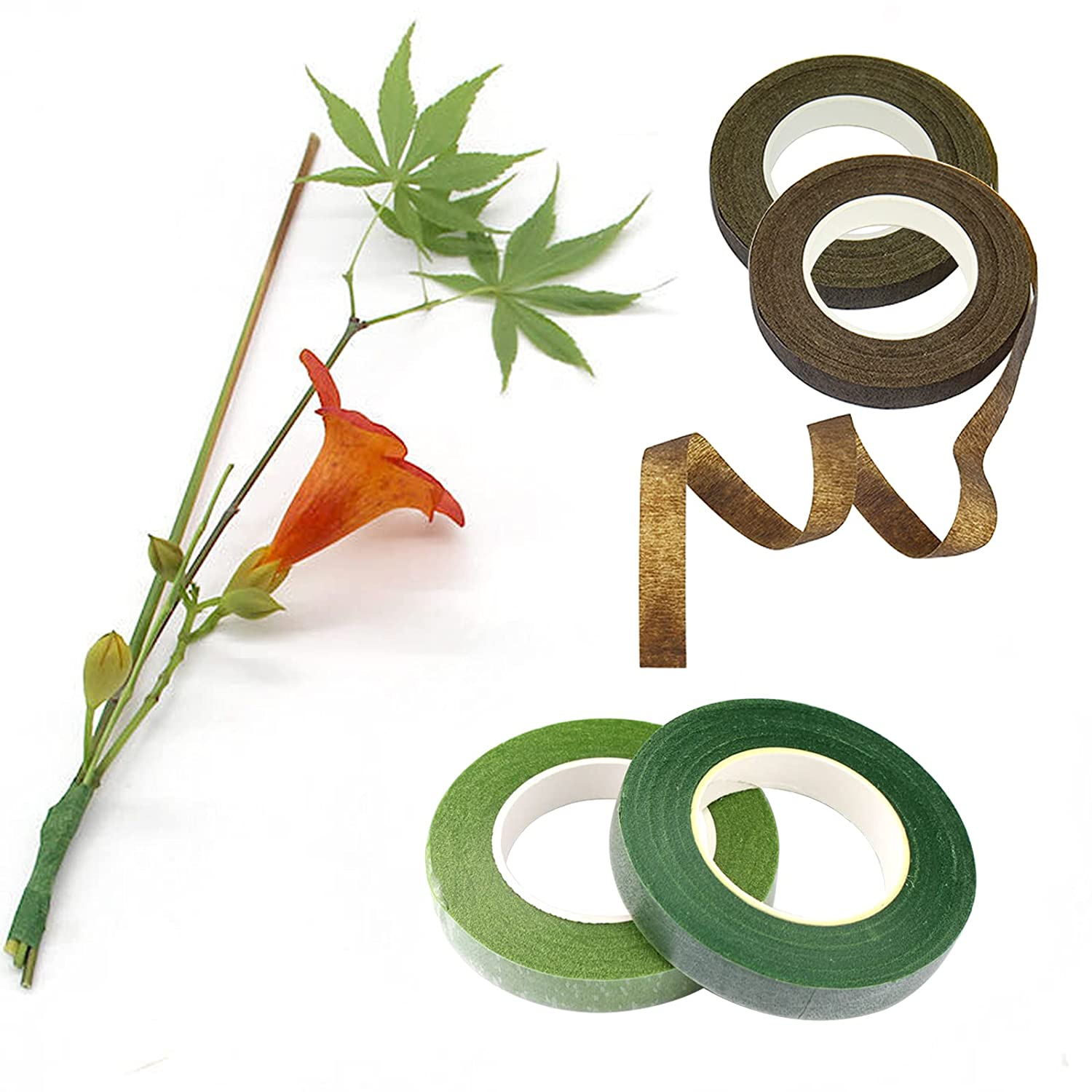 Findtop 6 PCS Floral Arrangement KIT, 4 Rolls 1/2 Wide 30Yard/Roll Floral Tapes and 18 Gauge Floral Wire 50/Pack for Bouquet Stem Wrapping and Floral Crafts image number 3