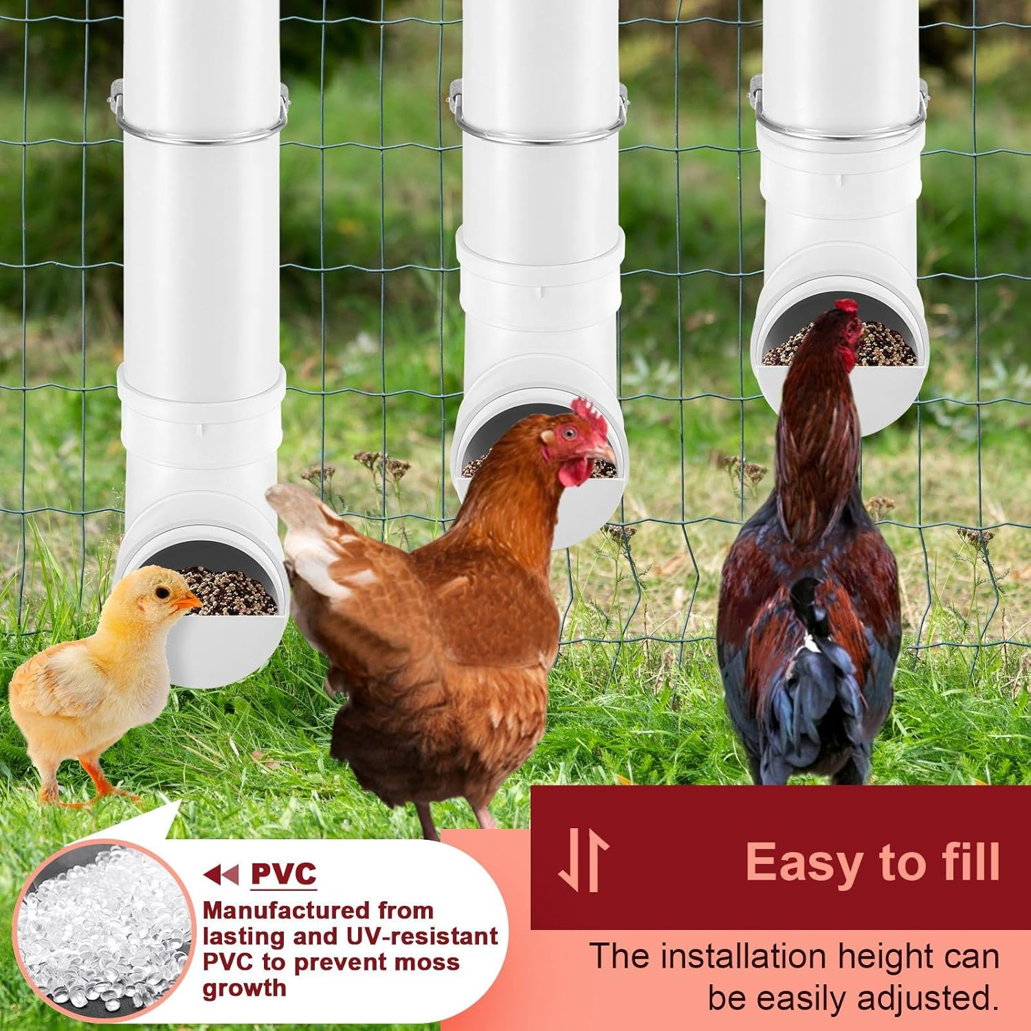 Pet Scene 4L Chicken Feeder Water Set Dispenser Automatic Waterer Poultry Food Drinker Auto Chick Chook Duck Hen Feeding Drinking Cup Bowl PVC Pipe Coop Fence image number 3