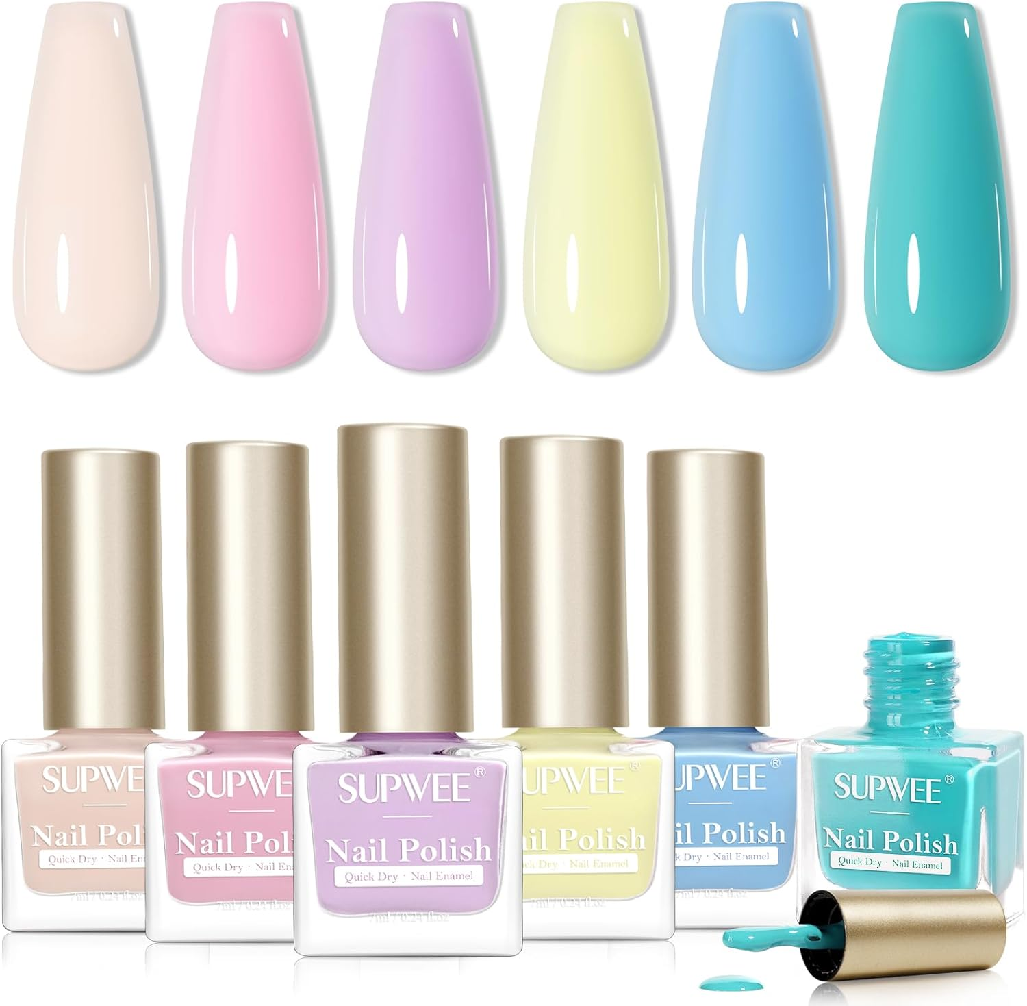 SUPWEE Pink Regular Nail Polish Set, Quick Dry Classic 6 Colors Popular Pink Glitter Easily DIY Stunning Manicure Salon at Home Women