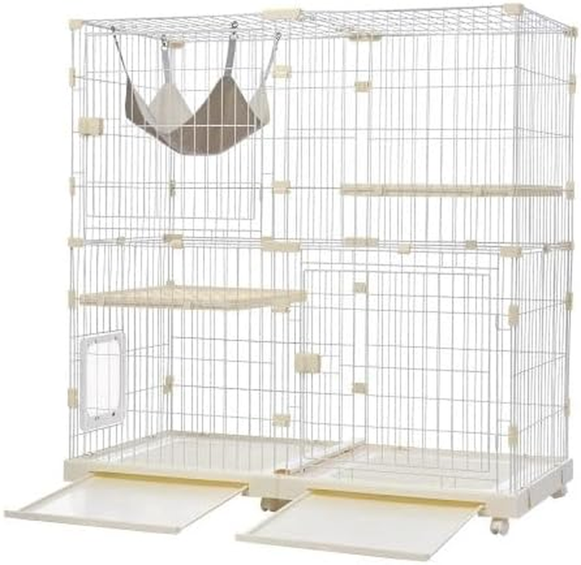 BTM Cat Cage, 2 Tiers, Wide Design, Freely Combined, Stylish, Cat House, Answering Machine, Ladder, Protection, Escape Prevention, Easy Assembly, Multiple Heads, Steel, Pet Cage image number 2