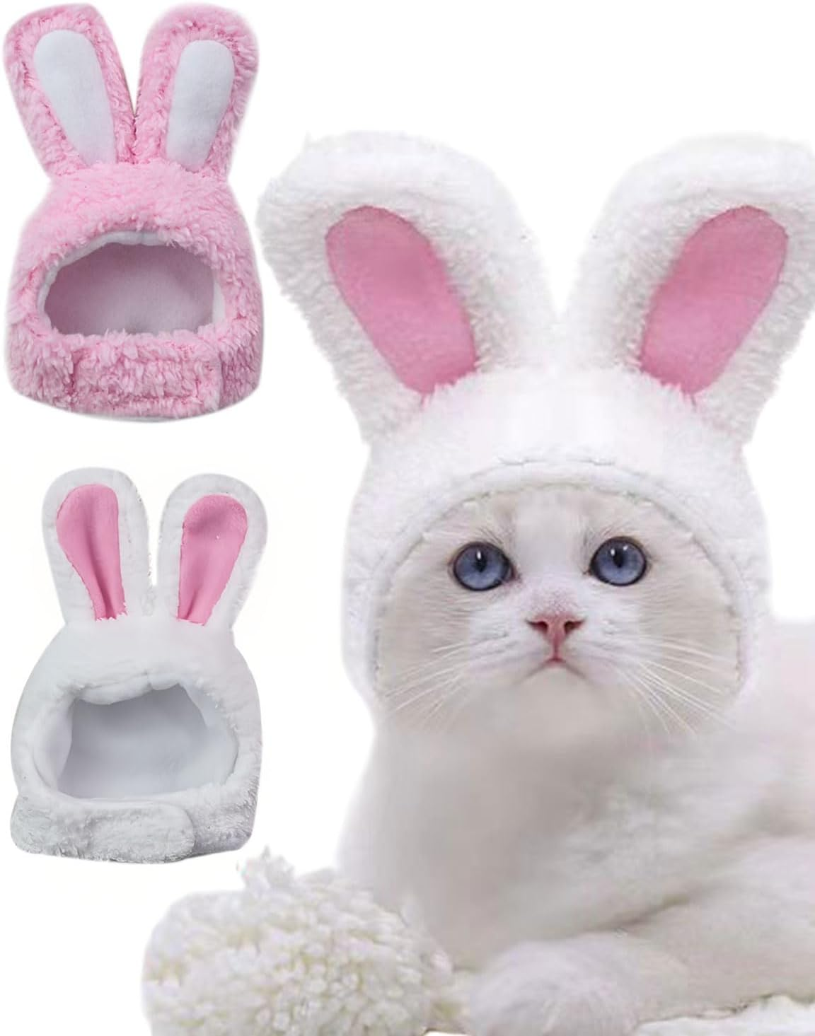 Zeayebsr Pack of 2 Cat Hat, Cute Pet Hat, Cat Costume with Rabbit Ears, Bunny Costume for Cats and Puppies, Halloween Easter Cosplay Christmas Party Costume Headwear for Pet image number 2