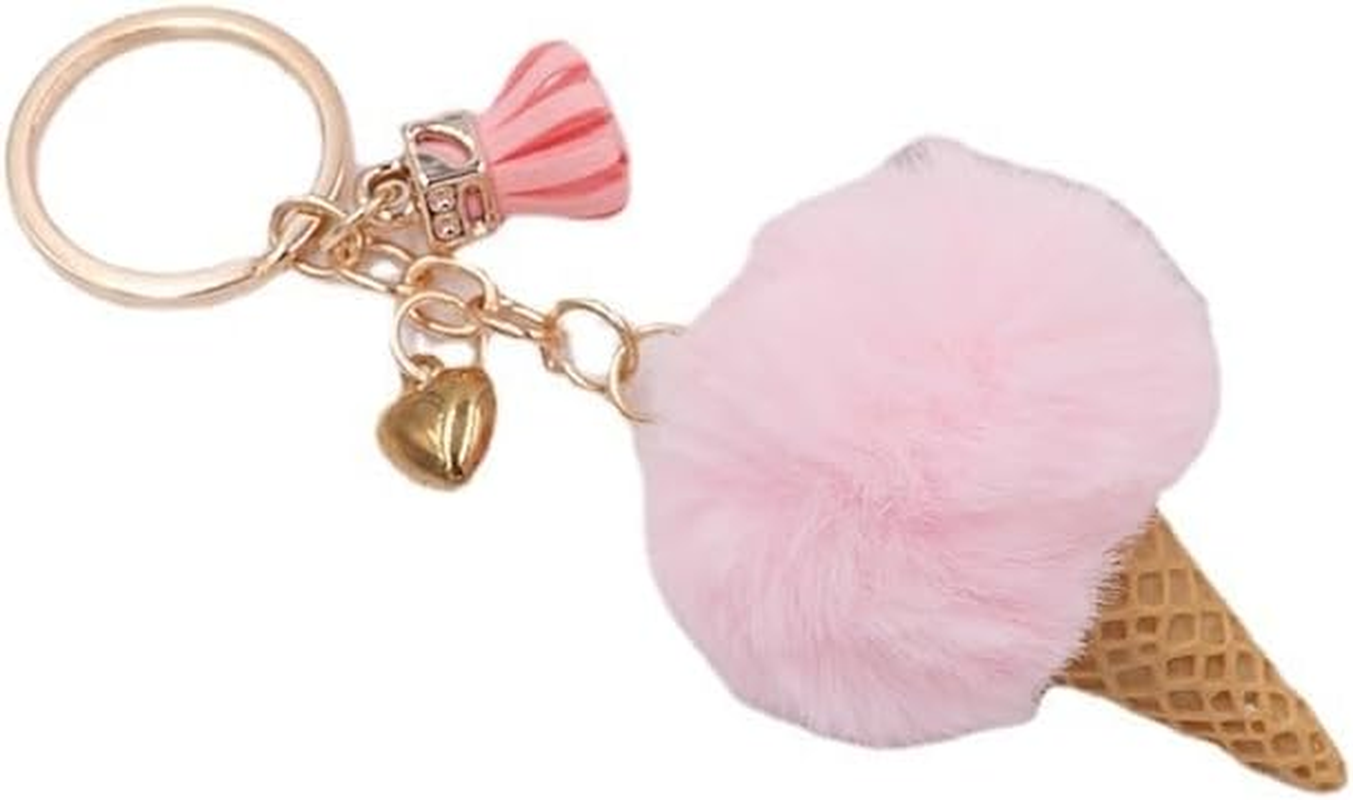Kzhuim Soft Plush Ice Cream Keychain - 10 Color Dessert Pendant Charm for Bags, Backpacks, Women, Kids (4.5Cm, 14.5Cm Total)