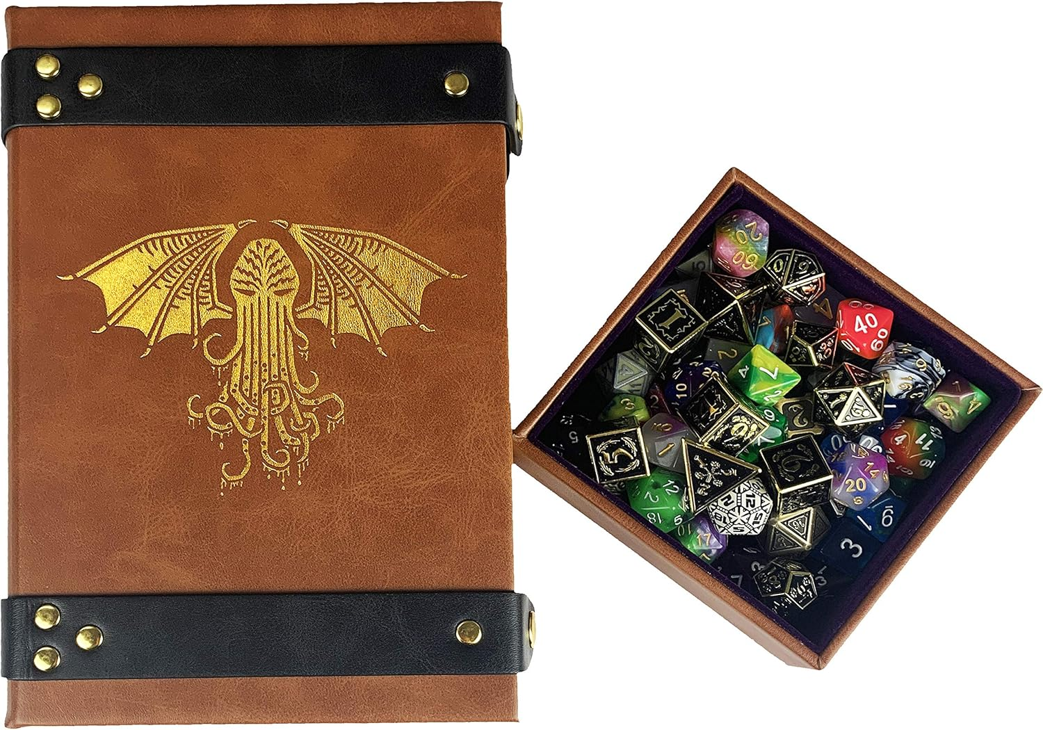 Fantasydice-Cthulhu Tome-Blue- Dice Tray - 8" Octagon with Lid and Dice Staging Area- Holds 5 Sets( 7 Dice Set/ Standard) for All Tabletop Rpgs like D&D , Call of Cthulhu, Shadowrun.