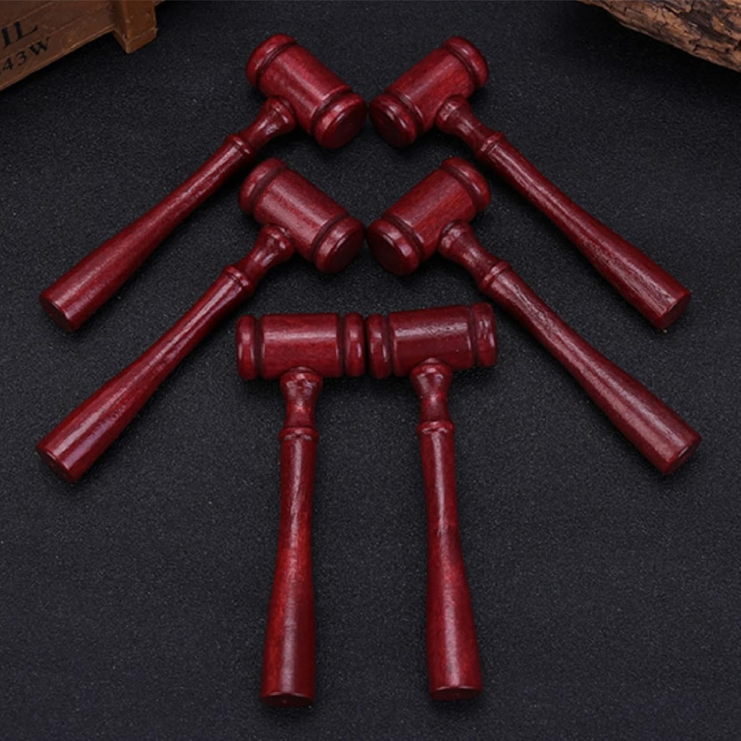 24 Pieces Judge Gavel Prop Mini Wooden Hammers Mallets Justice Costume Accessories for Auction Sale Courtroom Party Favors (Dark Red) image number 3