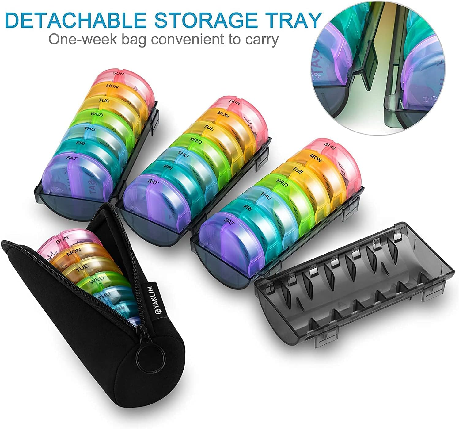 ［Upgrade］ Monthly Pill Organizer 2 Times a Day,One Month Pill Box AM Pm,Daily Pill Cases Large 4 Week,Medication Organizer 28 Days Dispenser for Pills,Fish Oils, Vitamin,Supplement(Rainbow)&hellip; image number 4