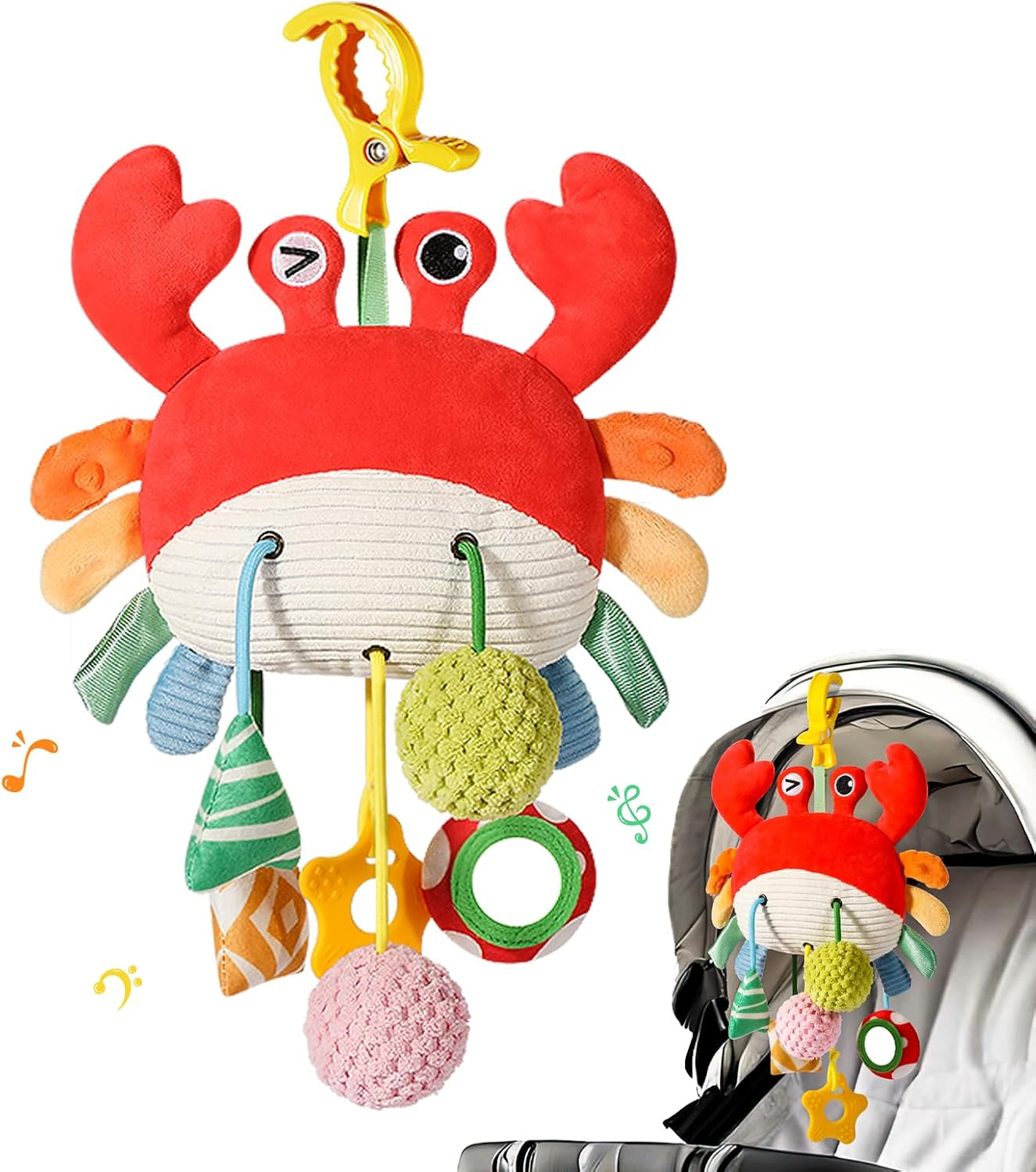 Baby & Toddler Toys, Soft Plush Crab Baby Sensory Toys with Rattle and Multiple Textures, Interactive Hanging Toy for Stroller or Car, Newborn Infant Gift image number 6