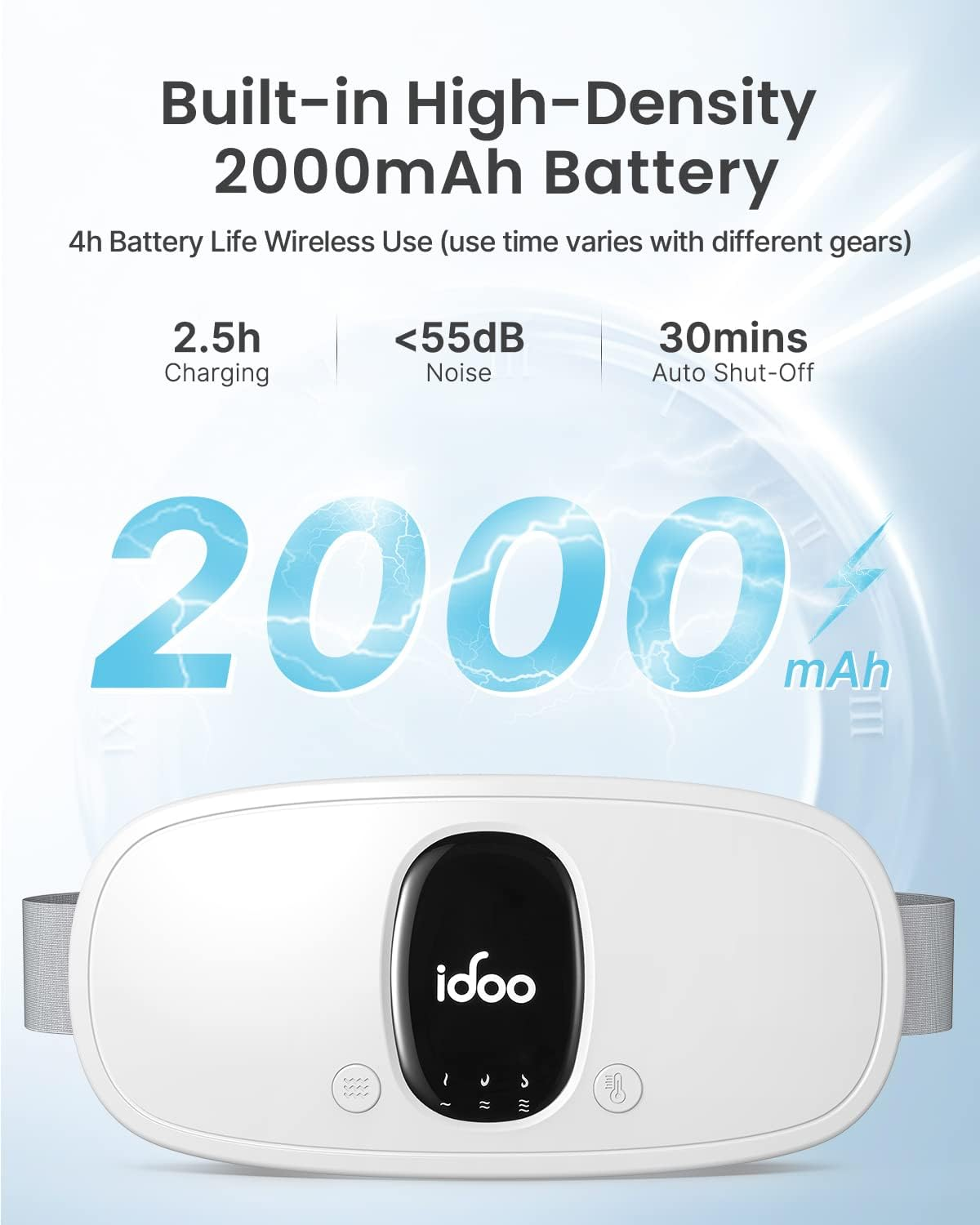 Idoo Heating Pad for Cramps, Cordless Portable Menstrual Heating Pad for Pain Relief with 3 Heat Levels and 3 Vibration Massage Modes, Fast Back or Belly Heating, Ideal Gifts for Women, Girls (White) image number 5