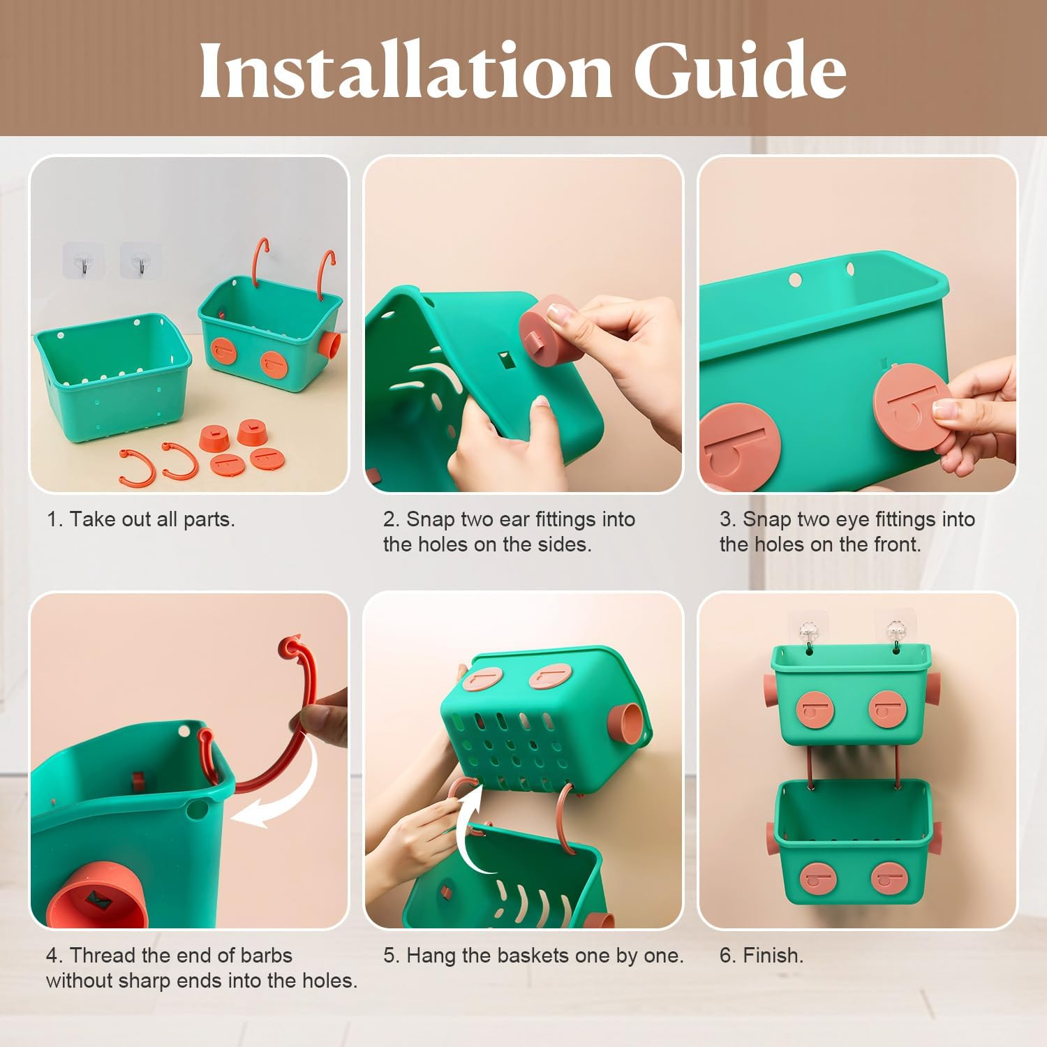 Bath Toy Storage Organizer Basket, 3 Pack Cute Robot Bathtub Shower Toy Organizer, Wall Mounted Hanging Bath Toy Holder with Hooks, for Tub Laundry