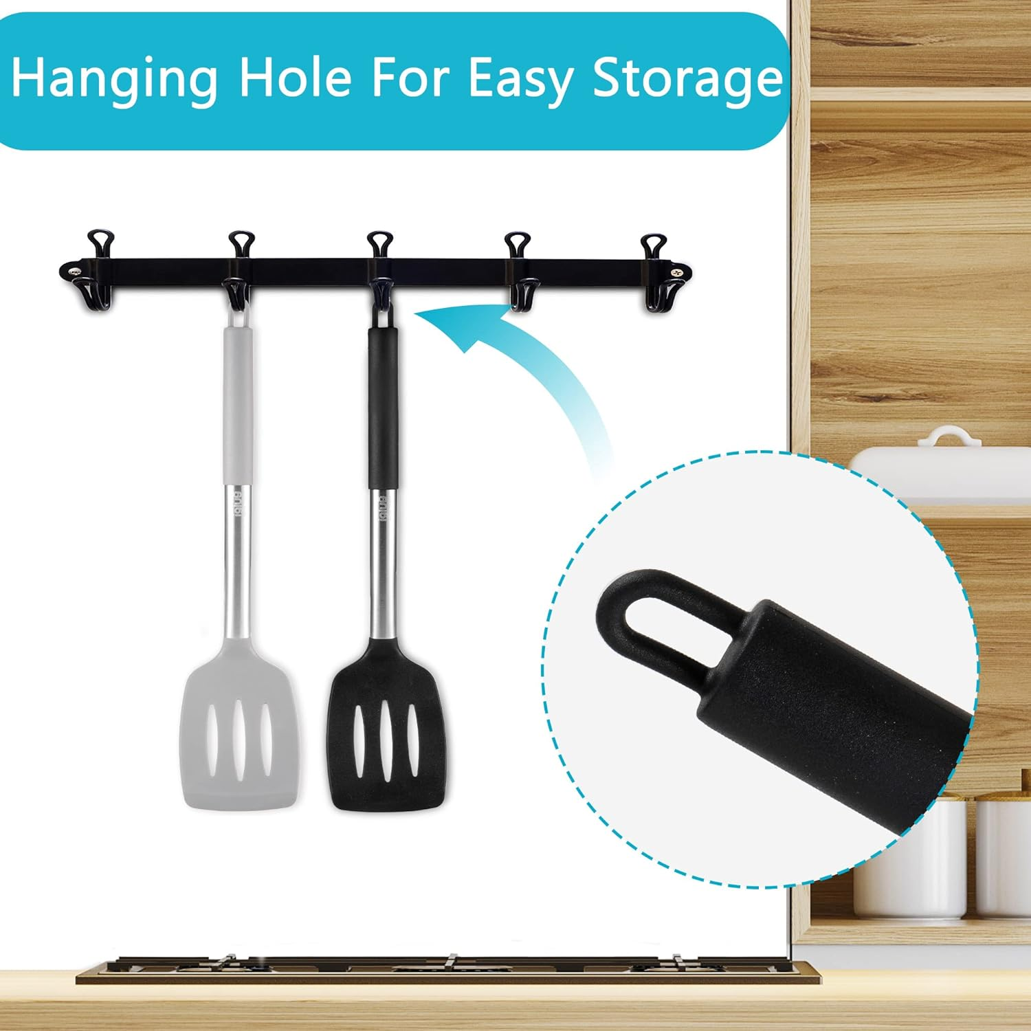 Igluu Meal Prep Black Silicone Slotted Turner Spatula Heat Resistant Non-Stick Soft Grip, Stainless Steel image number 4