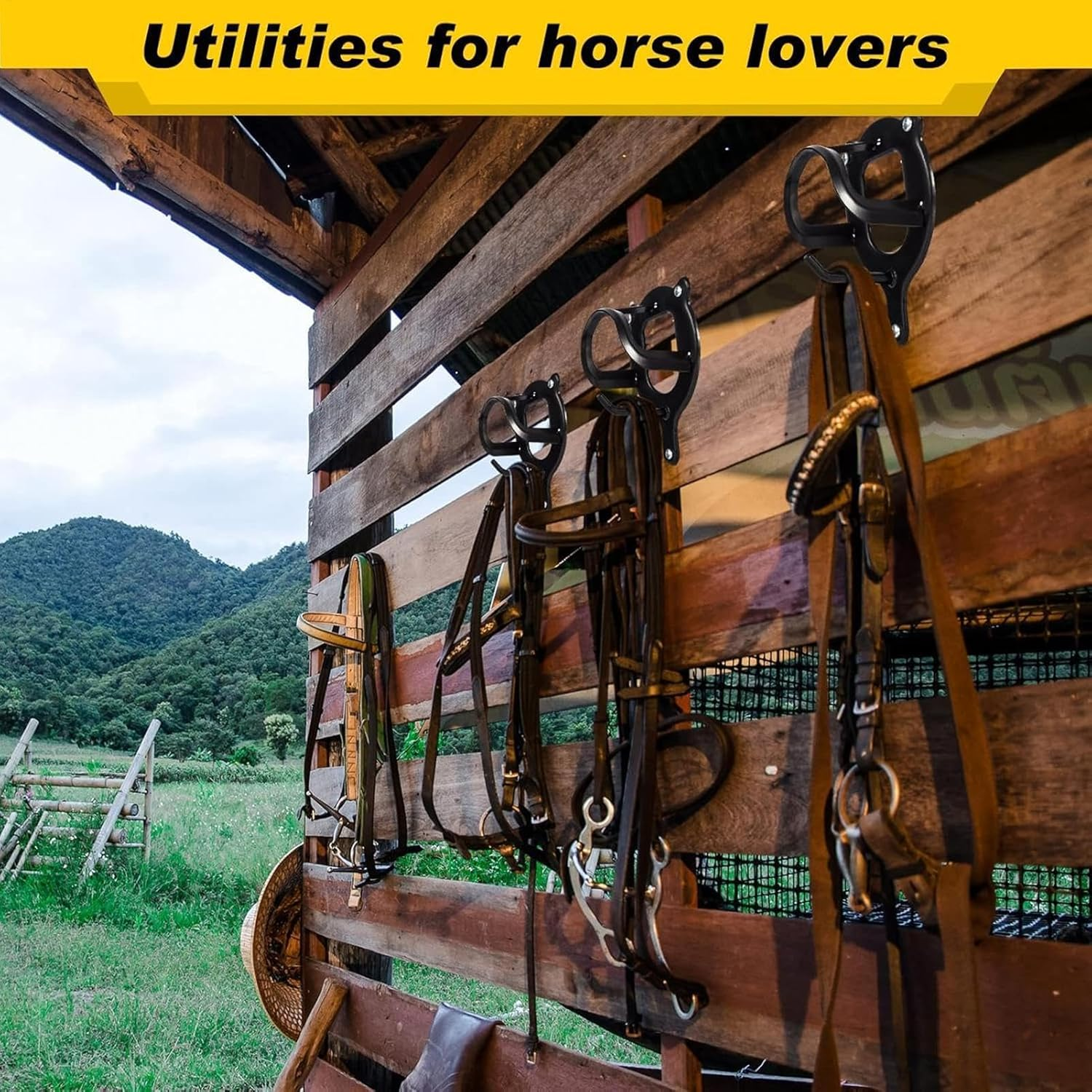 Horse Bridle Rack, Stable Halter Holder Hooks, Portable Horse Bridle Hooks, Tack Storage Rack, Harness Storage for Garage, Horse Tack Organizer, Metal Bridle Storage Hooks, Gear Wall Rack image number 5
